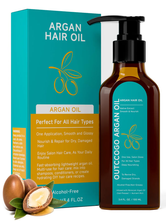 White Smoke Outccogo Moroccan Argan Oil, Hair Oil for Frizzy Hair, Nourishing Smoothing for Frizz Control, Curly Long Dry Damaged Hair Treatment & Heat Protectant, 3.4 Fl Oz