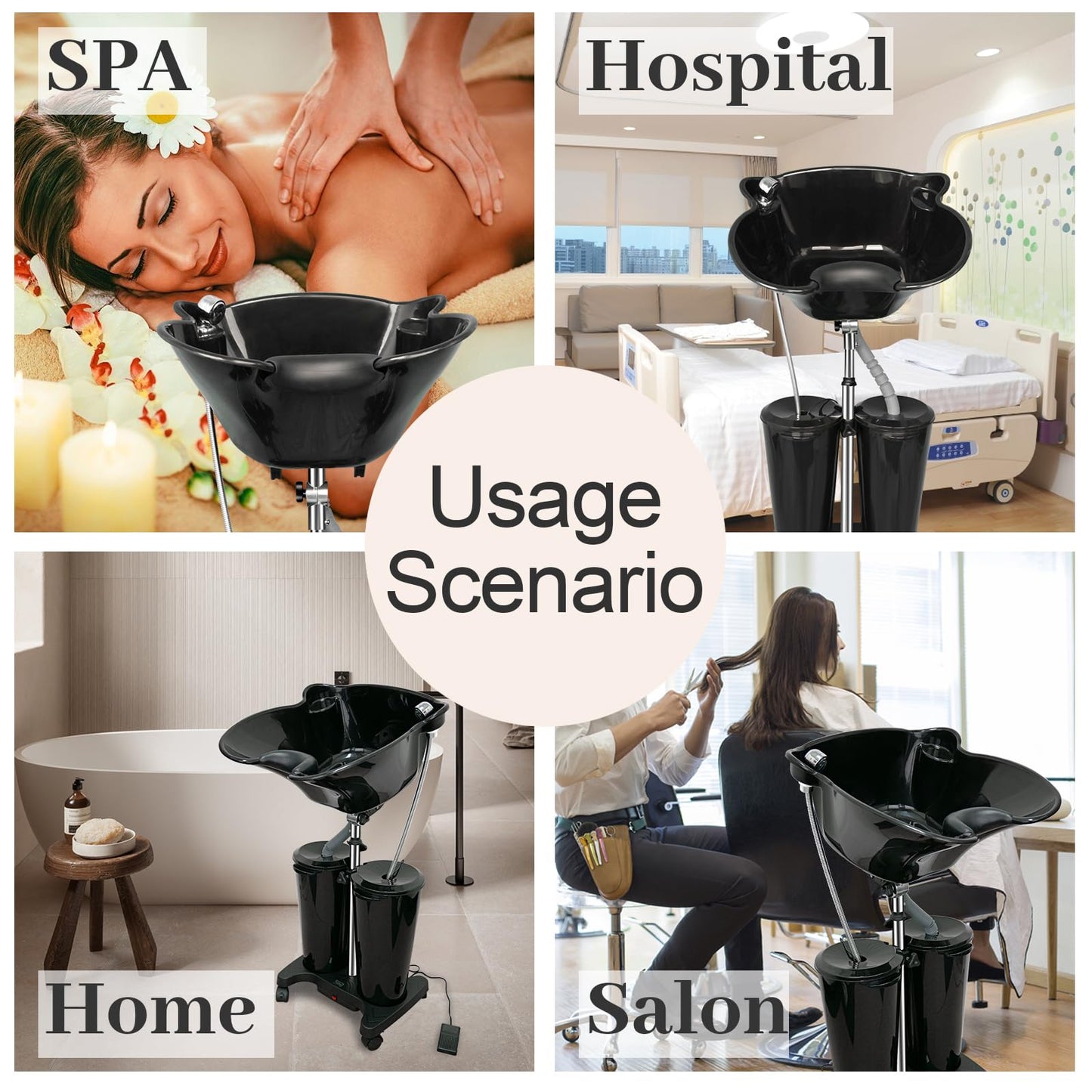 White Smoke Portable Shampoo Bowl with Electric Pump, Rechargable Shampoo Basin with Sprayer and Water Tanks, Mobile Hair Washing Sink, Adjustable Portable Salon Sink for Home Salon Use (Rechargeable)