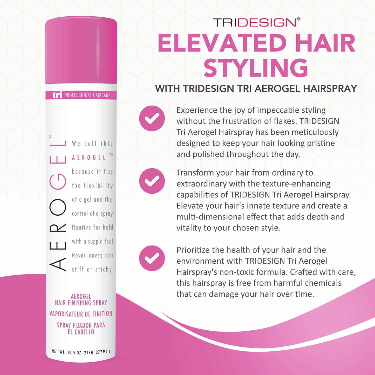 White Smoke TRI Design Aerogel Hairspray - Hair Finishing Spray for Styling, Volumizing and Holding Curly Hair with Flexible Hold - For Women and Men - Pack of 3 (10.5 oz)