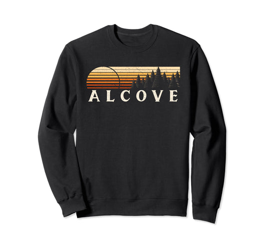 Dark Slate Gray Alcove, NY Vintage Evergreen Sunset Eighties Retro Sweatshirt