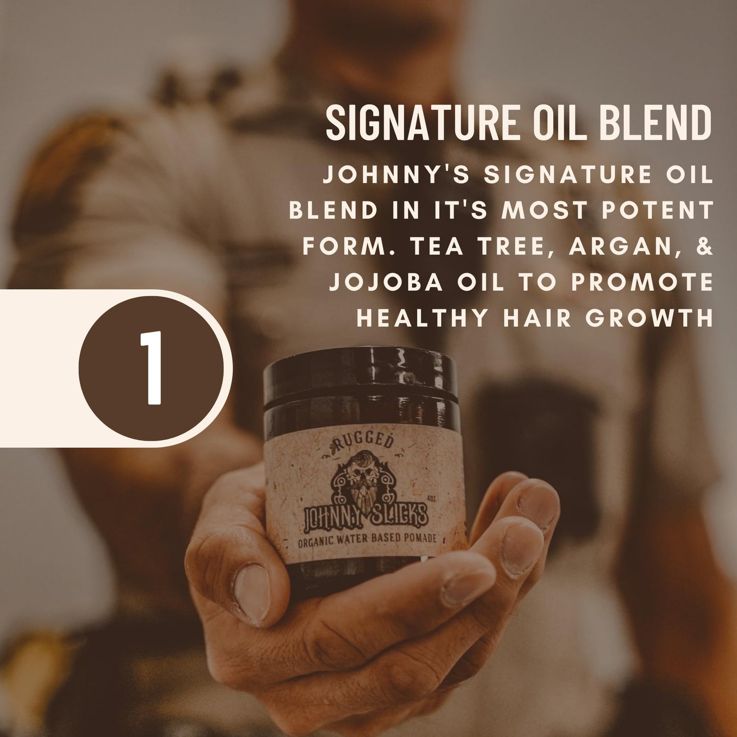 Dim Gray Johnny Slicks Water Based Pomade | Strong Hold, High Shine, All Organic Styling for Men | Promotes Healthy Hair Growth & Helps Hydrate Dry Skin (Rugged, 4 Ounce) US Made, Veteran Owned
