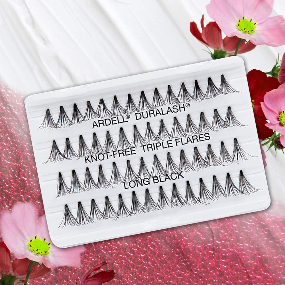 Lavender Ardell Triple Individual Lashes - Long Black, Knot-Free Eyelash Extensions, Volumizing DIY Lash Clusters for Fuller Lash Enhancement, 4 Pack