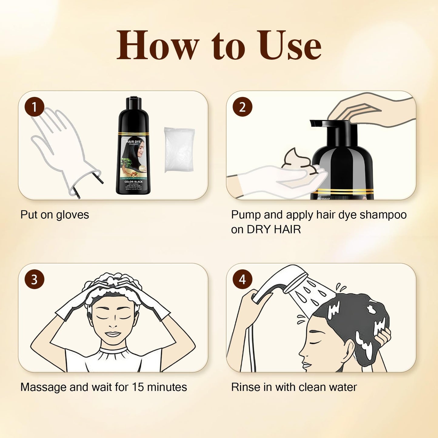 Seashell Black Hair Color Shampoo for 100% Gray Hair Coverage, 3 in 1 Black Hair Dye Shampoo for Women Men with Argan Oil Nourishing Scalp and Hair