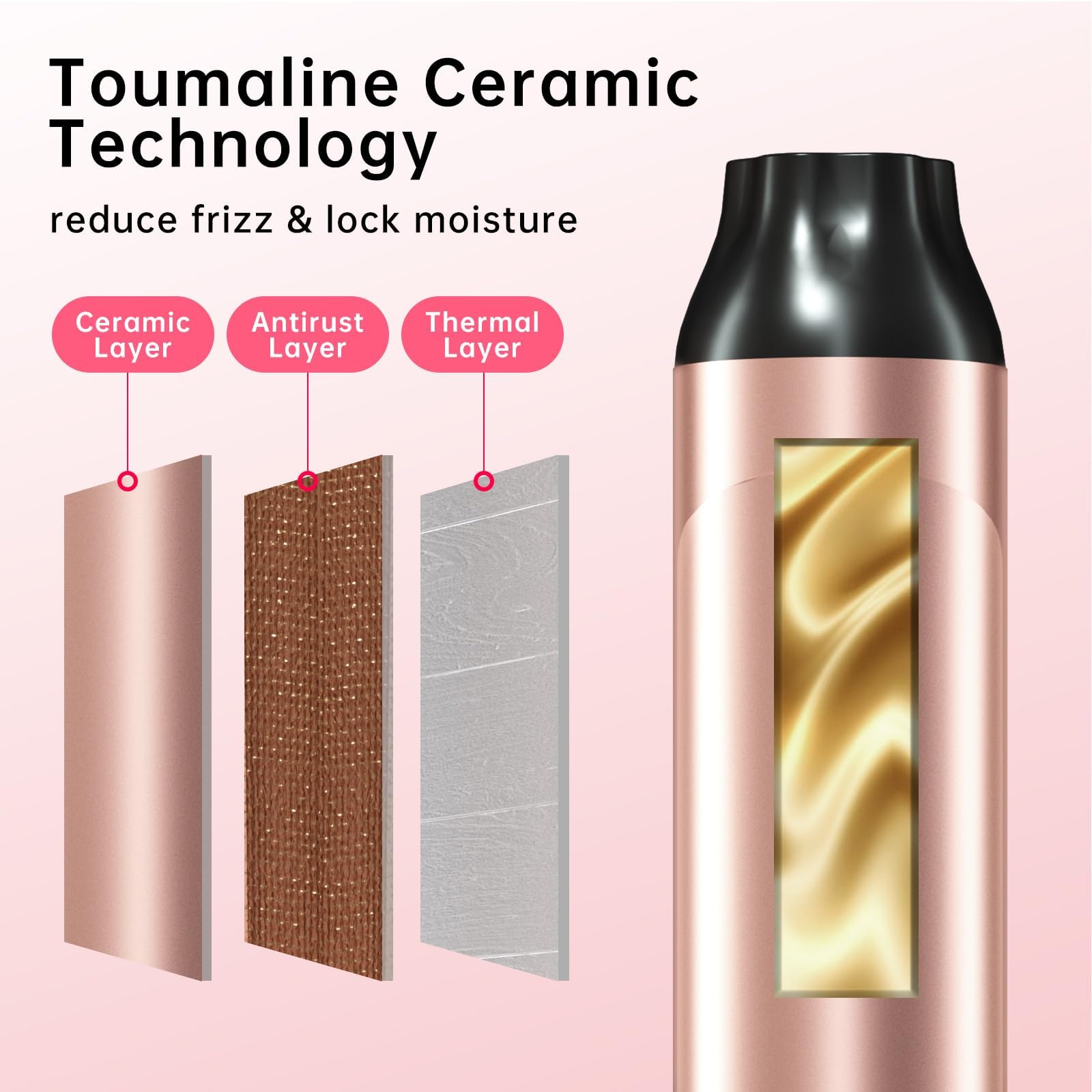 Misty Rose Hahahope Professional 2 Inch Curling Iron with Clamp - Large Barrel Curling Wand for Long Hair, Dual Voltage, Adjustable Heat Settings, Lightweight Design Rose Gold
