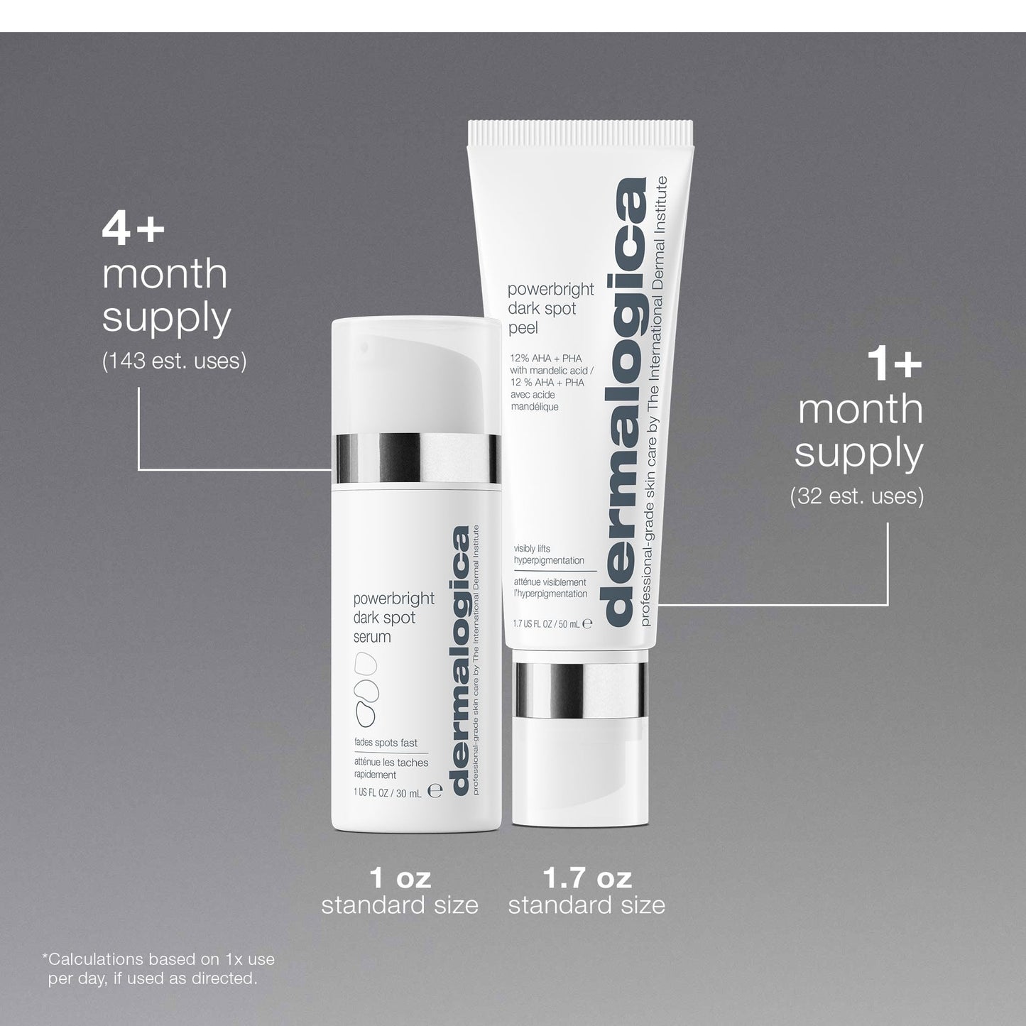Dark Gray Dermalogica PowerBright Dark Spot System Skin Care Kit, Includes Face Serum and Peel - Fade, Lift, and Prevent Dark Spots and Hyperpigmentation