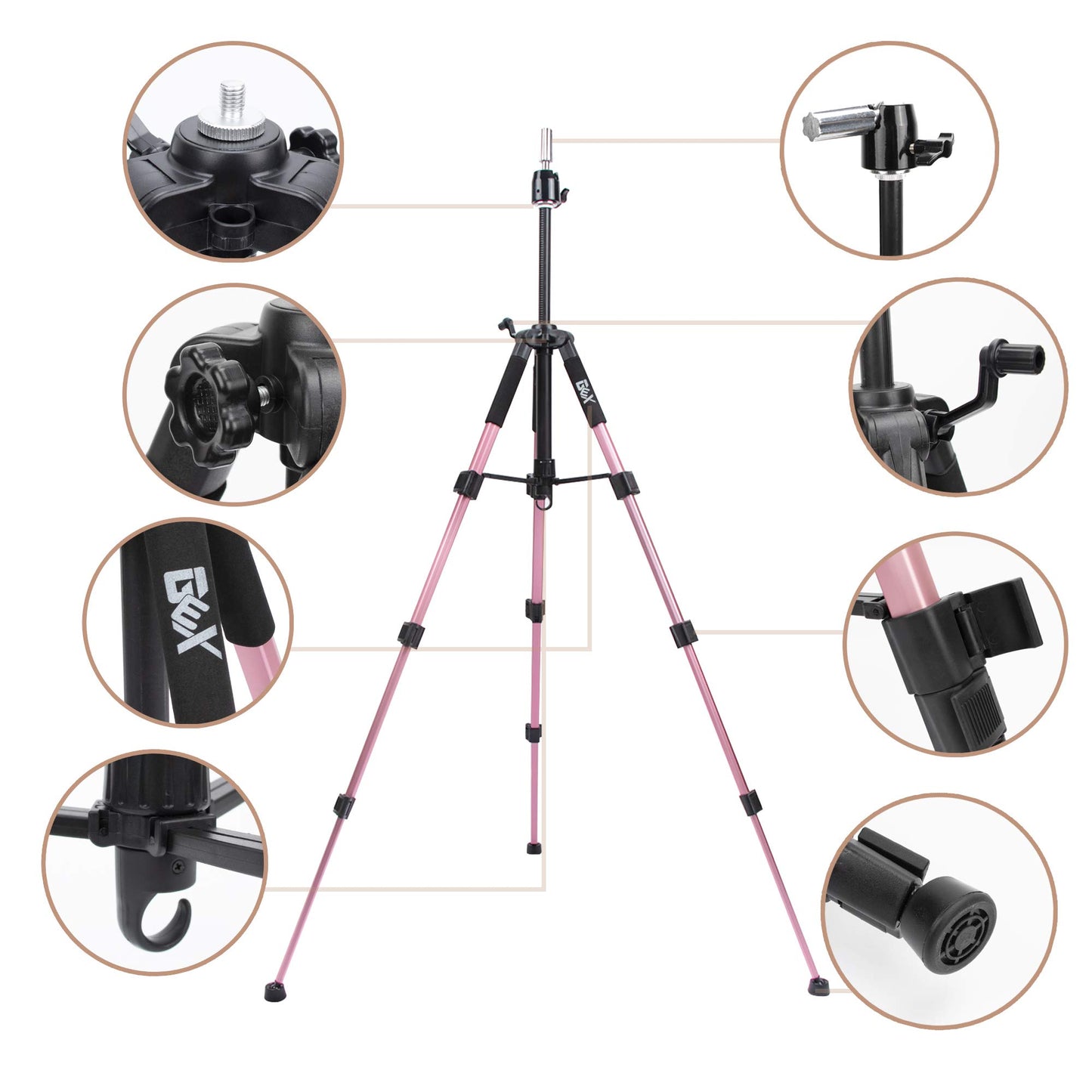 White Smoke GEXWORLDWIDE GEX 55" Mannequin Tripod Stand Canvas Block Training Doll Manikin Head Wig Stand for Cosmetology Hairdressing (Rose Gold)