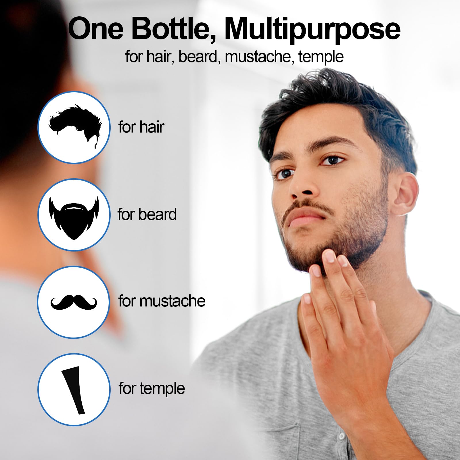 White Smoke Men's Black Beard Dye, Black Hair Dye for Gray Hair Coverage, 3 in 1 Hair Dye Shampoo, Mustache & Beard Dye for Men, Quick & Easy to Use at Home, Long Lasting Beard Color for Men 200ML