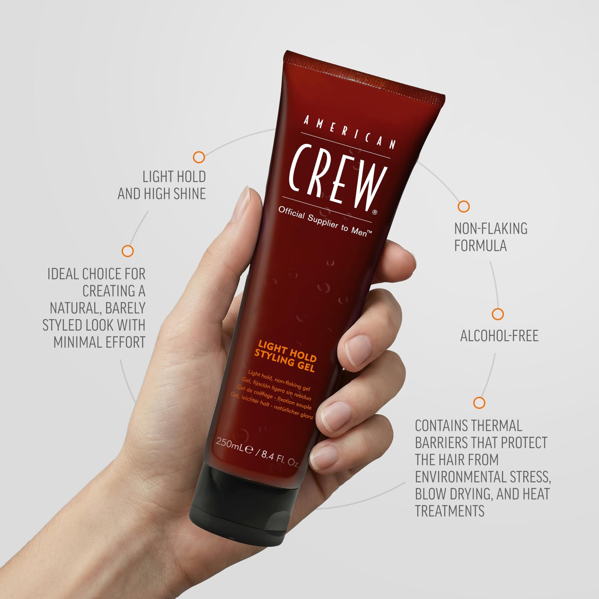 Light Gray American Crew Men's Hair Gel, Light Hold Styling Product, 13.1 fl oz
