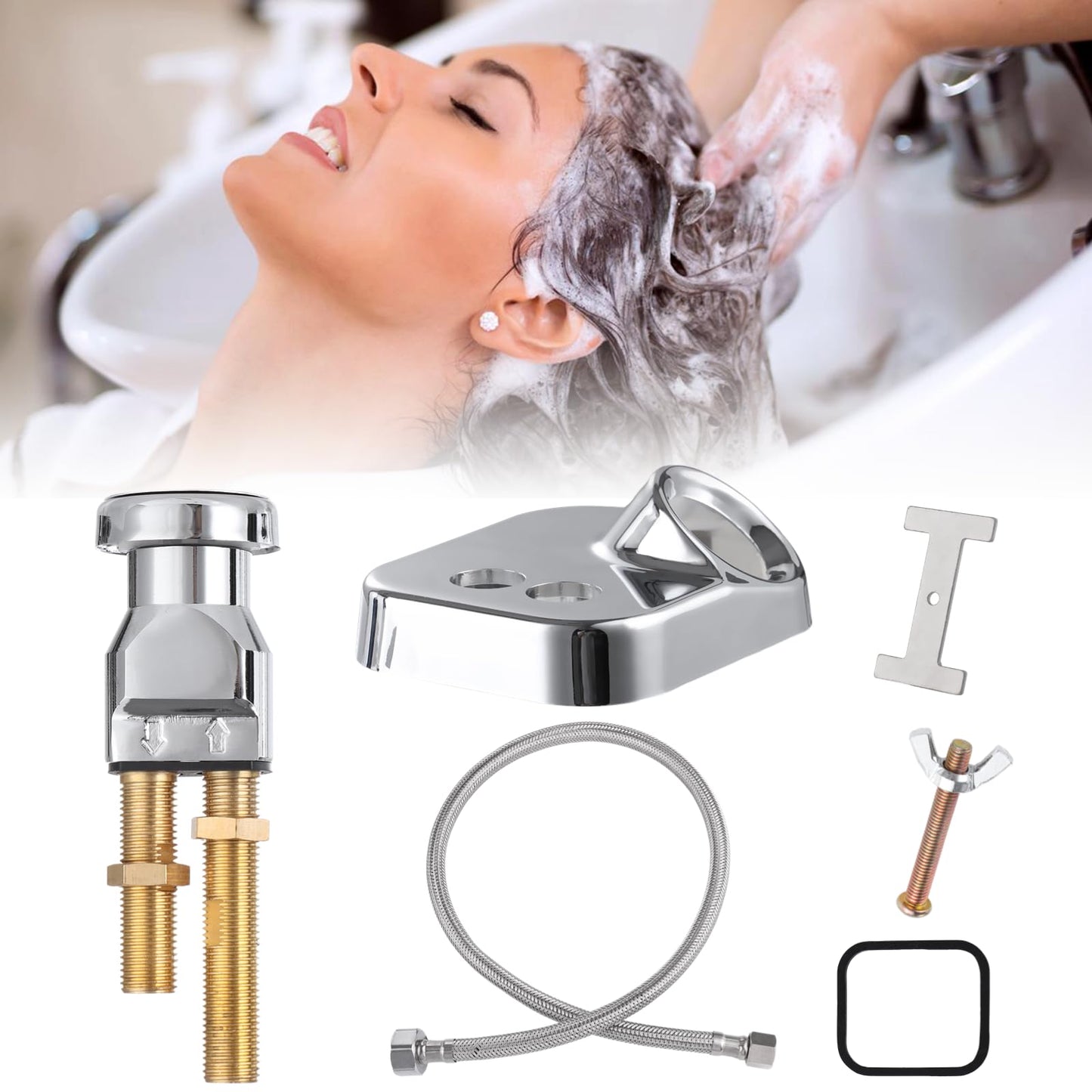 White Smoke Varku 7 Pcs Shampoo Bowl Vacuum Breaker Kit, Shampoo Faucet Kit with Breaker Vacuum, Crossover Hose, Receiver Plate, Salon Sink Replacement Parts, Prevent Backflow Pressure