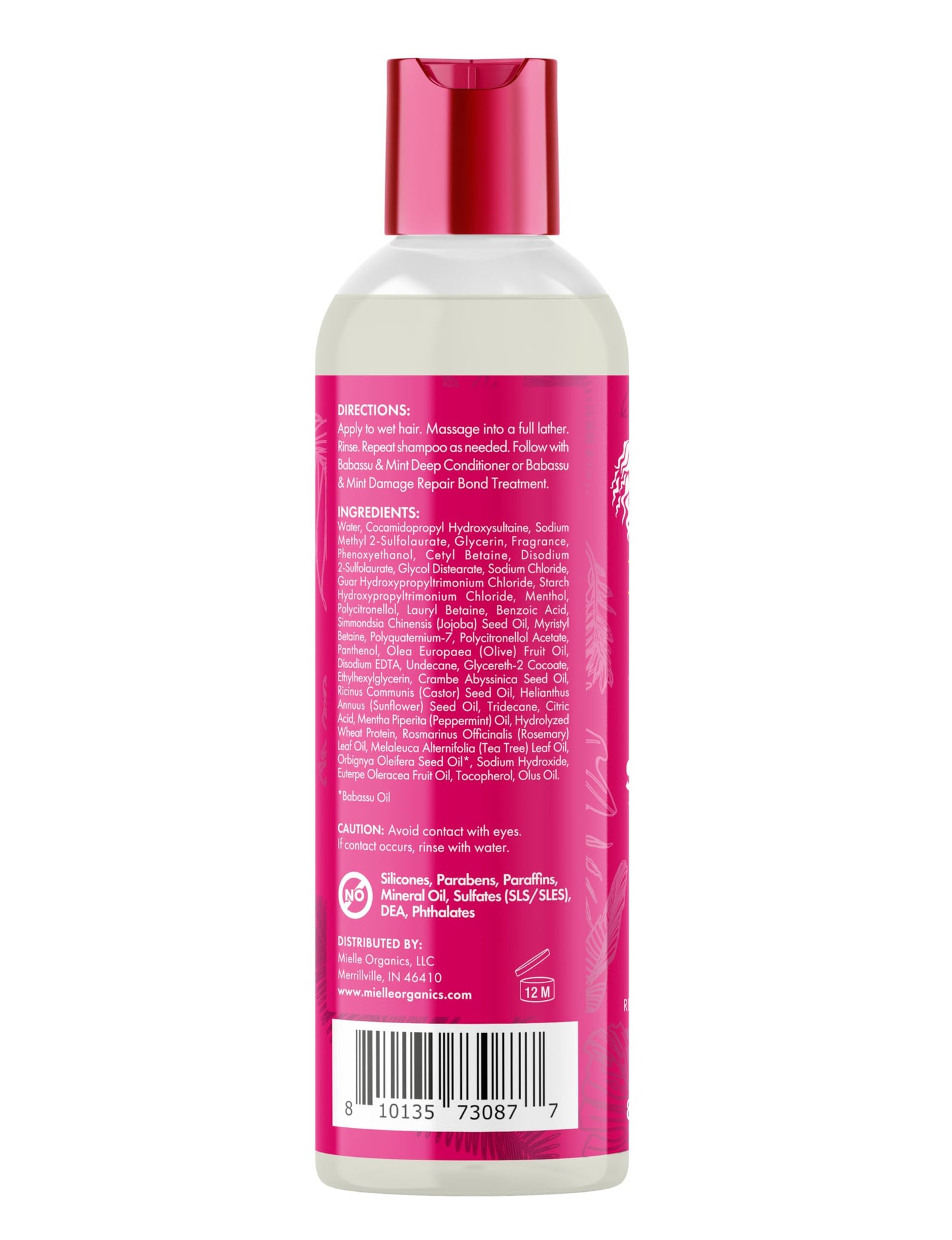 White Smoke Mielle Organics Babassu & Mint Damage Repair Hair Shampoo - Hydrating Shampoo & Scalp Build-Up Remover - Gently Cleanses & Preps for Repair (8 fl oz)