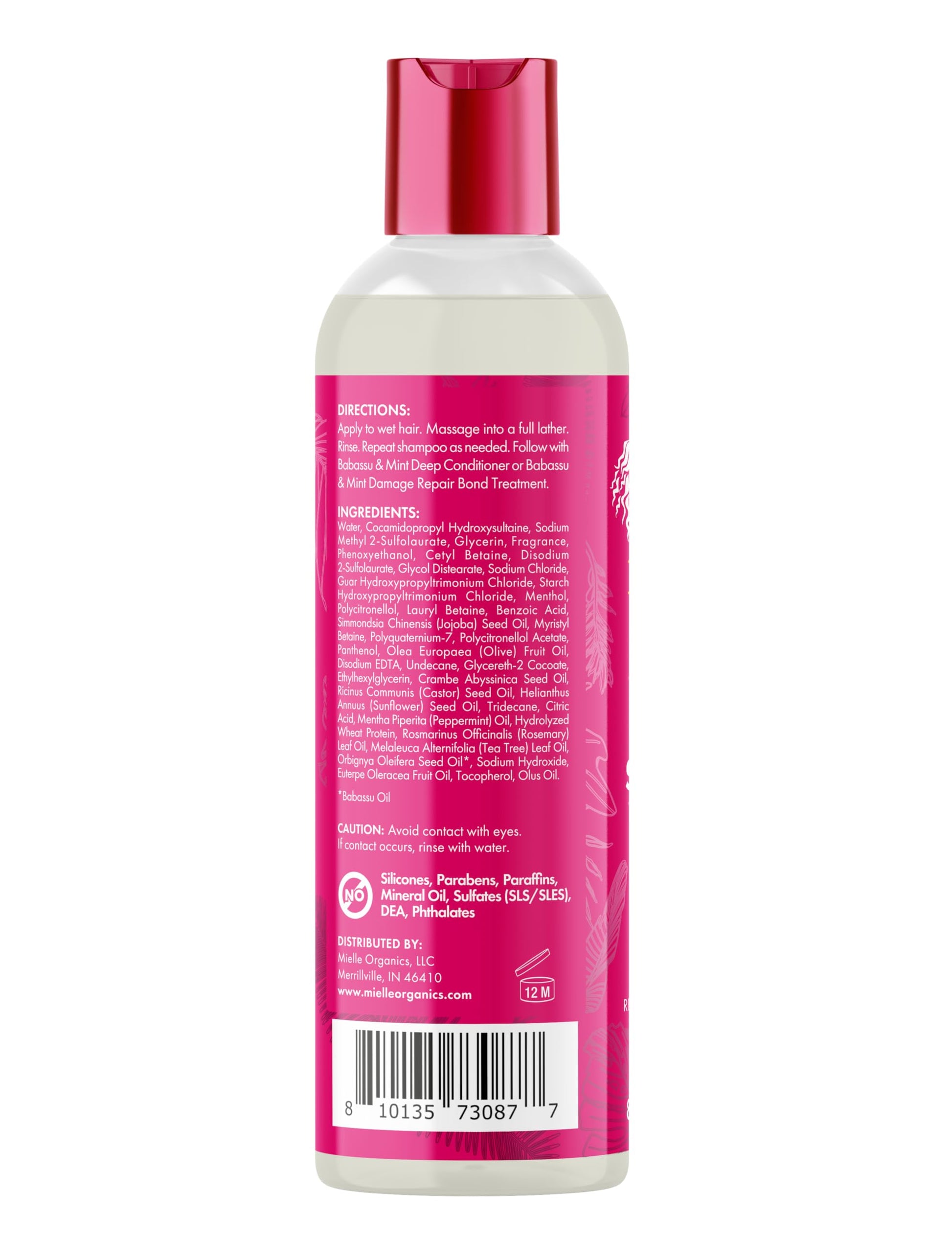 White Smoke Mielle Organics Babassu & Mint Damage Repair Hair Shampoo - Hydrating Shampoo & Scalp Build-Up Remover - Gently Cleanses & Preps for Repair (8 fl oz)