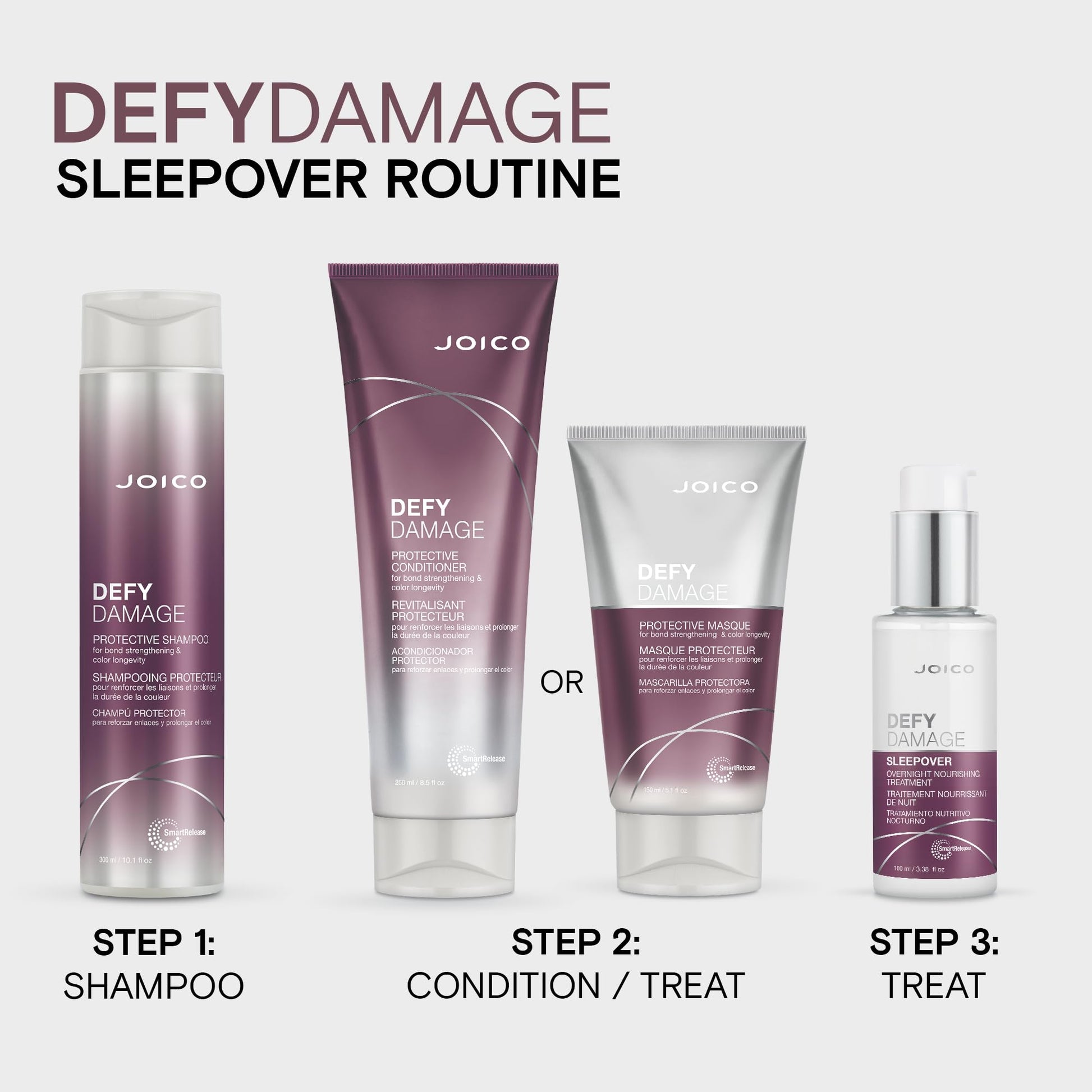 Lavender Joico Defy Damage Sleepover Overnight Nourishing Treatment | Instantly Softens & Smooths | Strengthen Bonds | Reduce Breakage & Split Ends | No Rinse Formula | With Arginine & Keratin | 3.38 oz