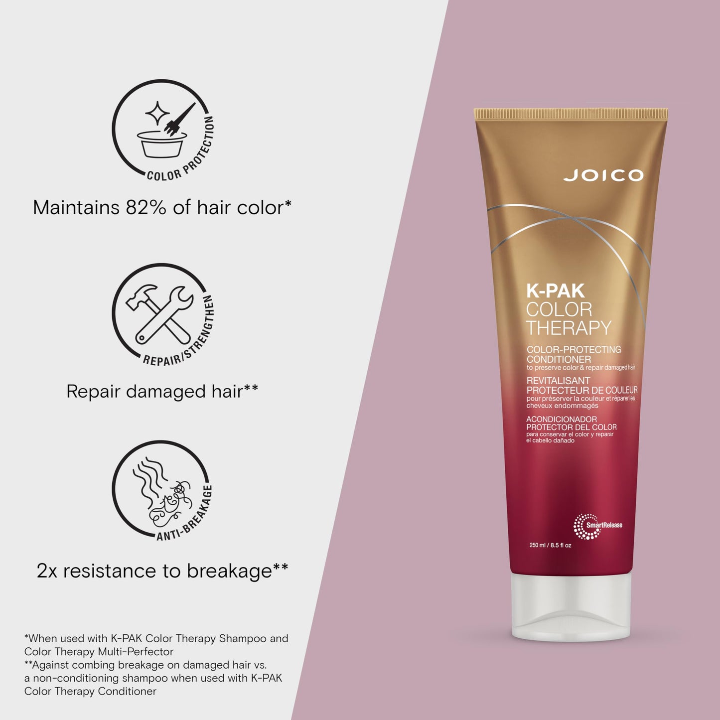 Lavender Joico K-PAK Color Therapy Color-Protecting Conditioner | For Color-Treated Hair | Boost Shine & Elasticity | Repair Breakage | Rebuild Damaged Hair | With Keratin & Argan Oil | 8.5 Fl Oz