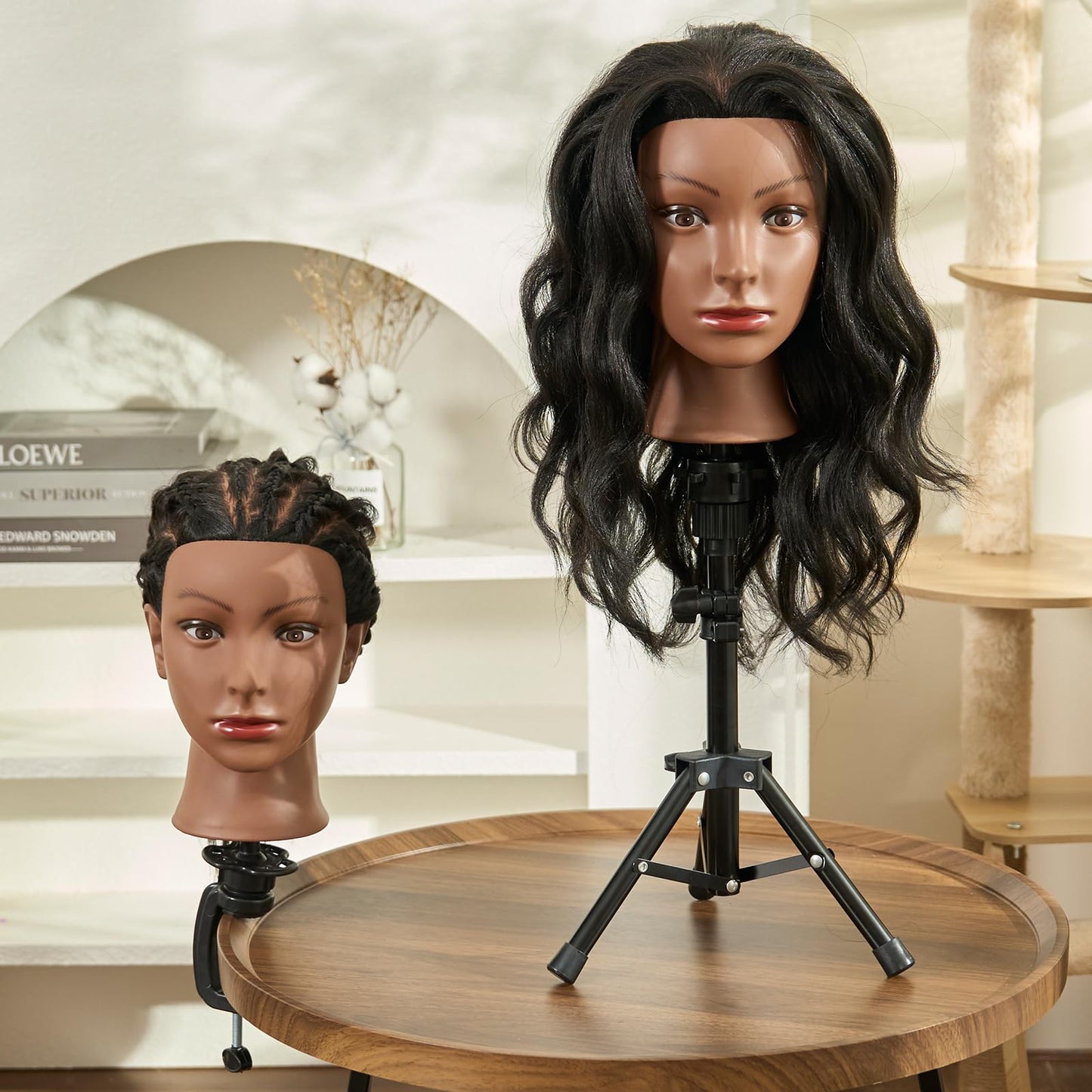 Light Gray 20-22" Mannequin Head,100% Real Human Hair Mannequin Head, Braiding Cosmetology Manikin Doll Head for Hair Styling Training with Table Clamp,Braiding Set(Light brown) Hair Extensions
