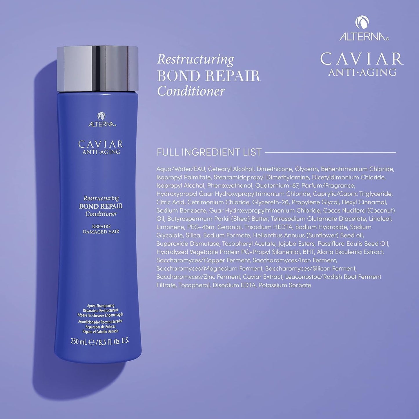 Dark Gray Alterna Haircare CAVIAR Anti-Aging Restructuring Bond Repair Shampoo and Conditioner Bundle, 16.5 oz | For Brittle, Damaged Hair | Repairs, Strengthens and Protects Damaged Hair | Sulfate Free