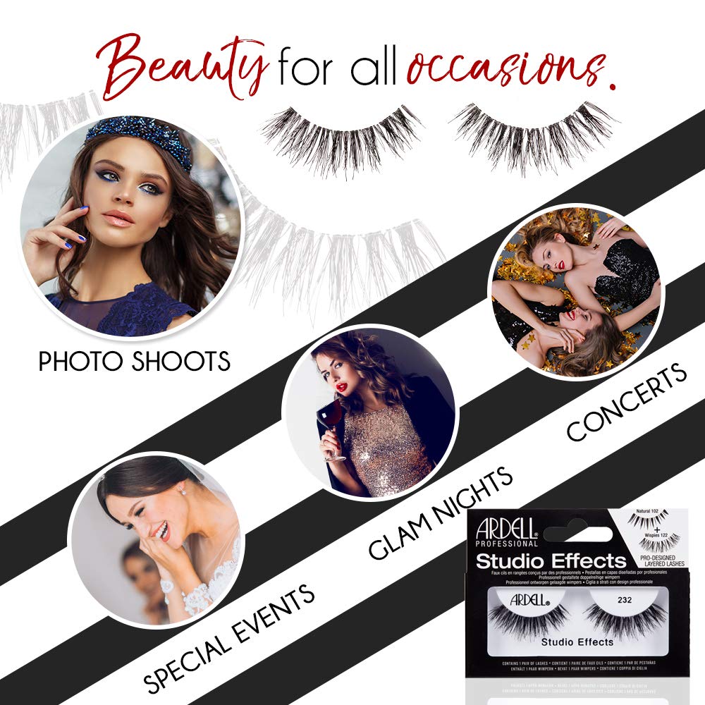 White Smoke Ardell Studio Effects False Eyelashes 232 - Dramatic Volume Lash Strips, Perfect Lashes for Special Occasions and Everyday Glam, 4 Pack