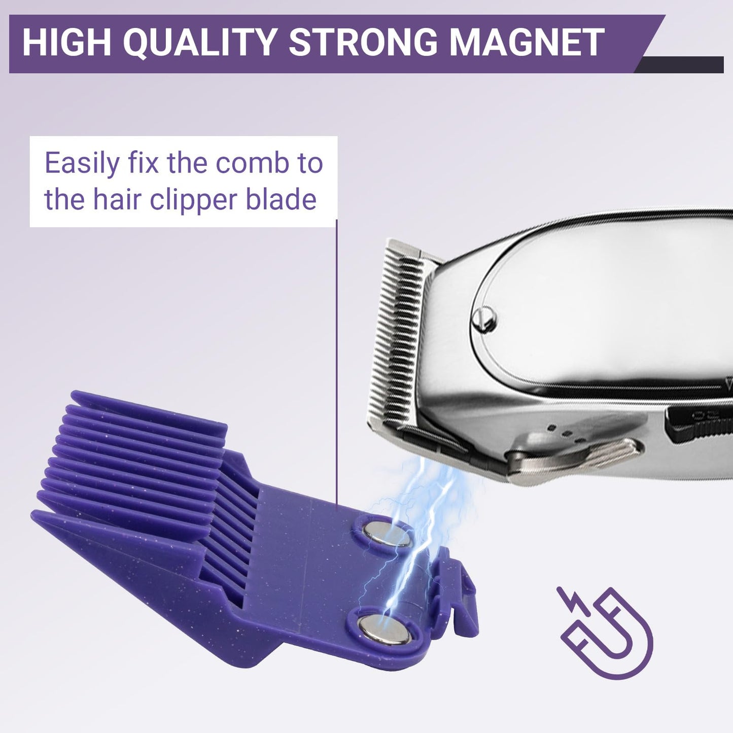 Lavender 01410 Dual Magnetic Clipper Guards Replacement for Andis Master Hair Clippers MBA, MC-2, ML, PM-1, PM-4, and PM-5, PM Family Hair Clippers, 5 Packs Waterproof Clipper Comb Set, Purple