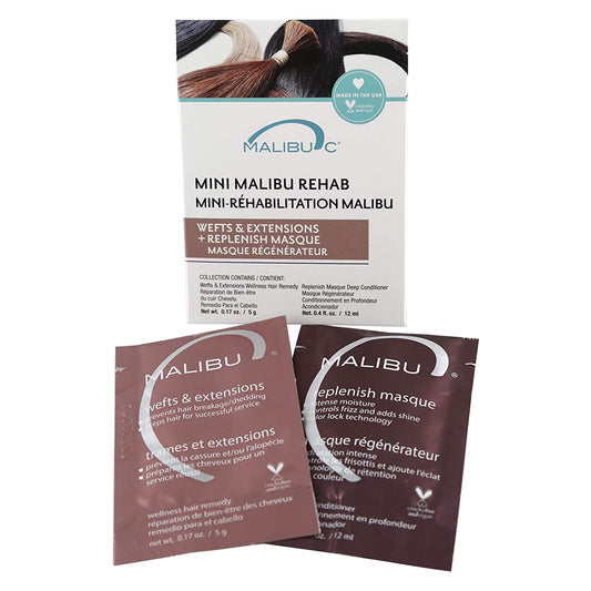 White Smoke Malibu C Mini Malibu Rehab Wefts & Extensions - Contains 2 Remedy Packets - Removes Build Up and Prevents Breakage - Hydrating Care for Strong, Healthy Strands