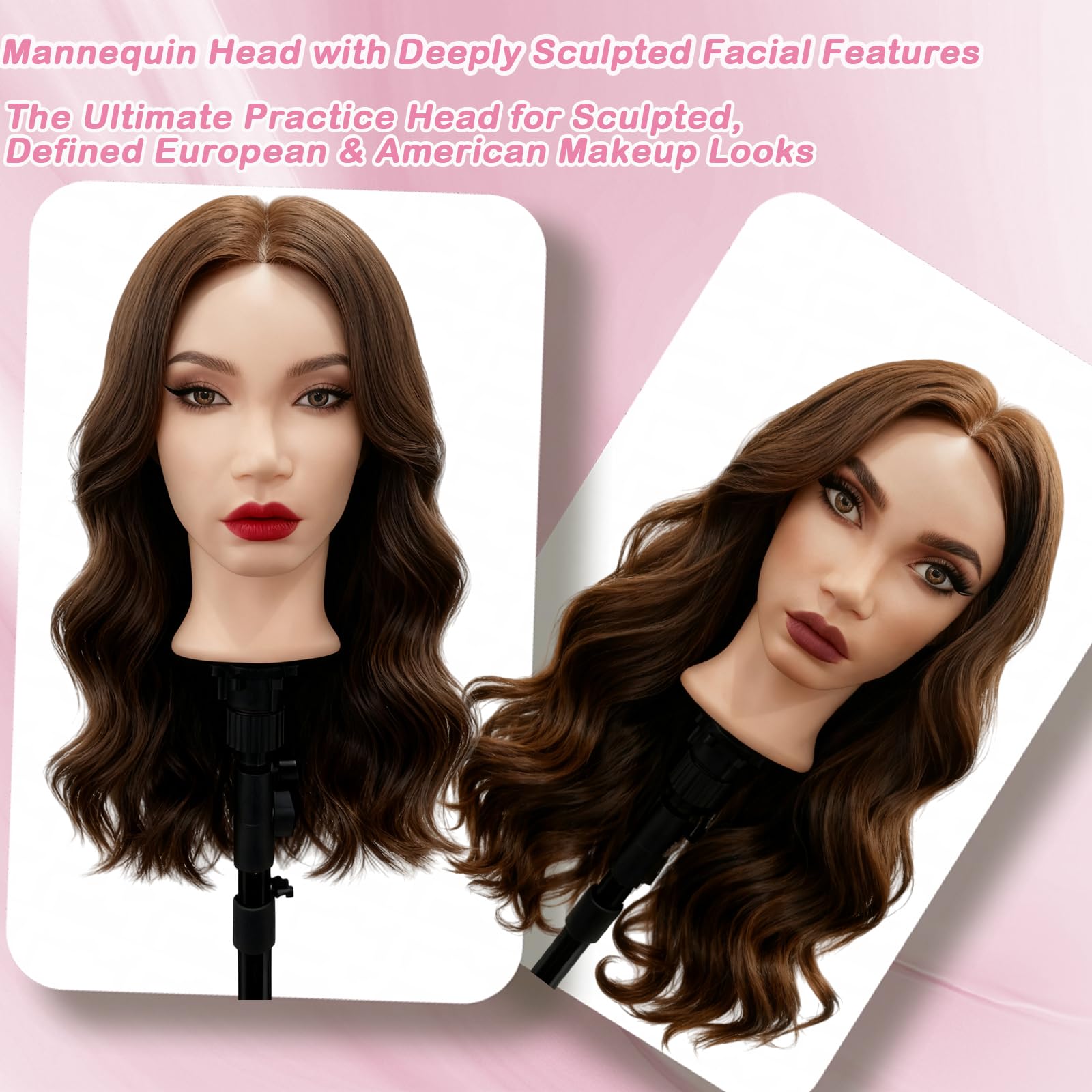 White Smoke Mannequin Head with 80% Real Human Hair, Beauty star 26" Cosmetology Manikin Head, Doll Head for Hair Styling to Practice on, Hairdressing Training Braiding Heads with Clamp Stand Holder Kit