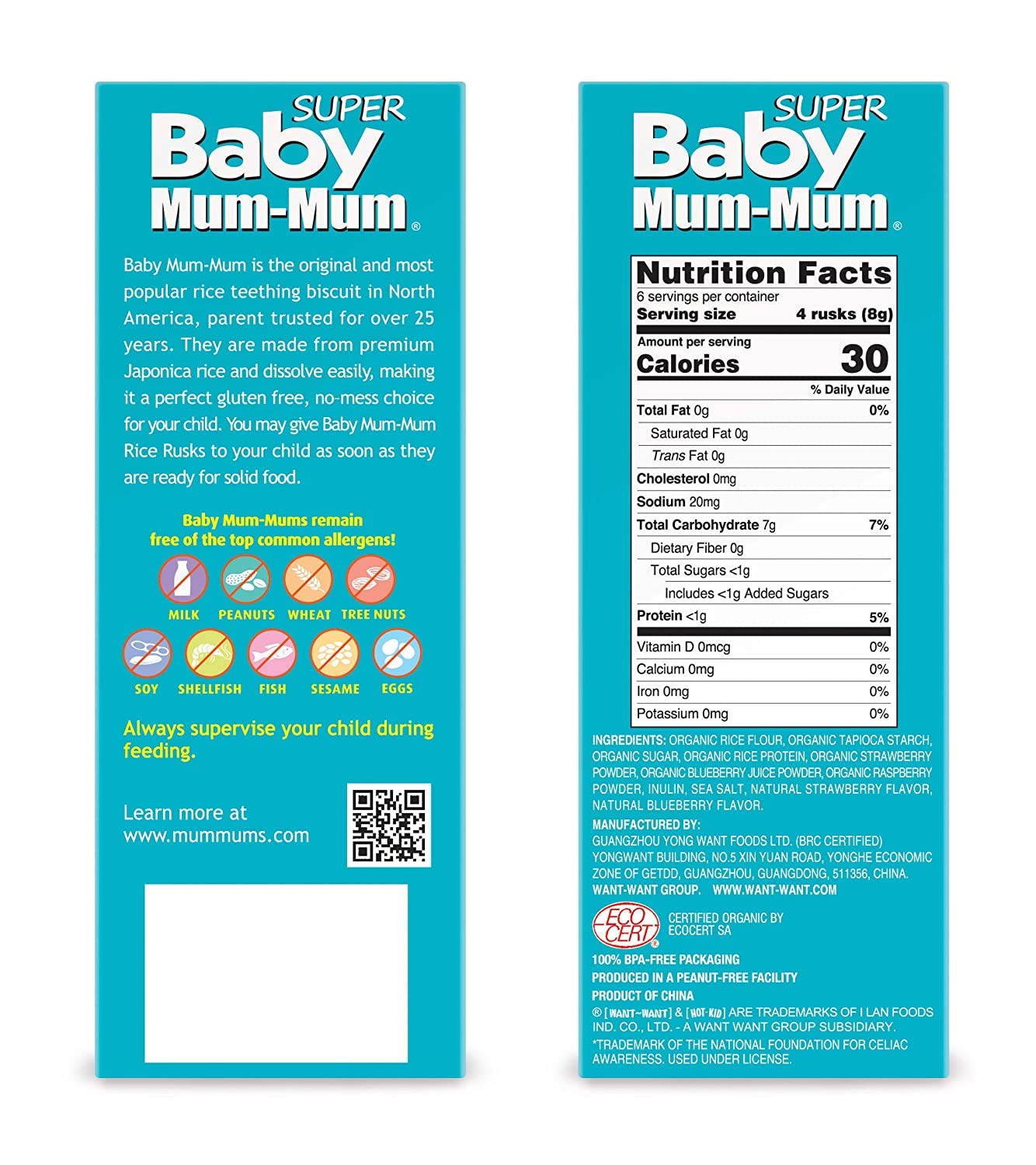 White Smoke Baby Mum-Mum Organic Gentle Teething Crackers, Super Berry | 24 Count (Pack of 6) | Gluten Free, Allergen Free, Non-GMO | Baby Snacks, Teether Relief Rice Rusk Cookies for Babies