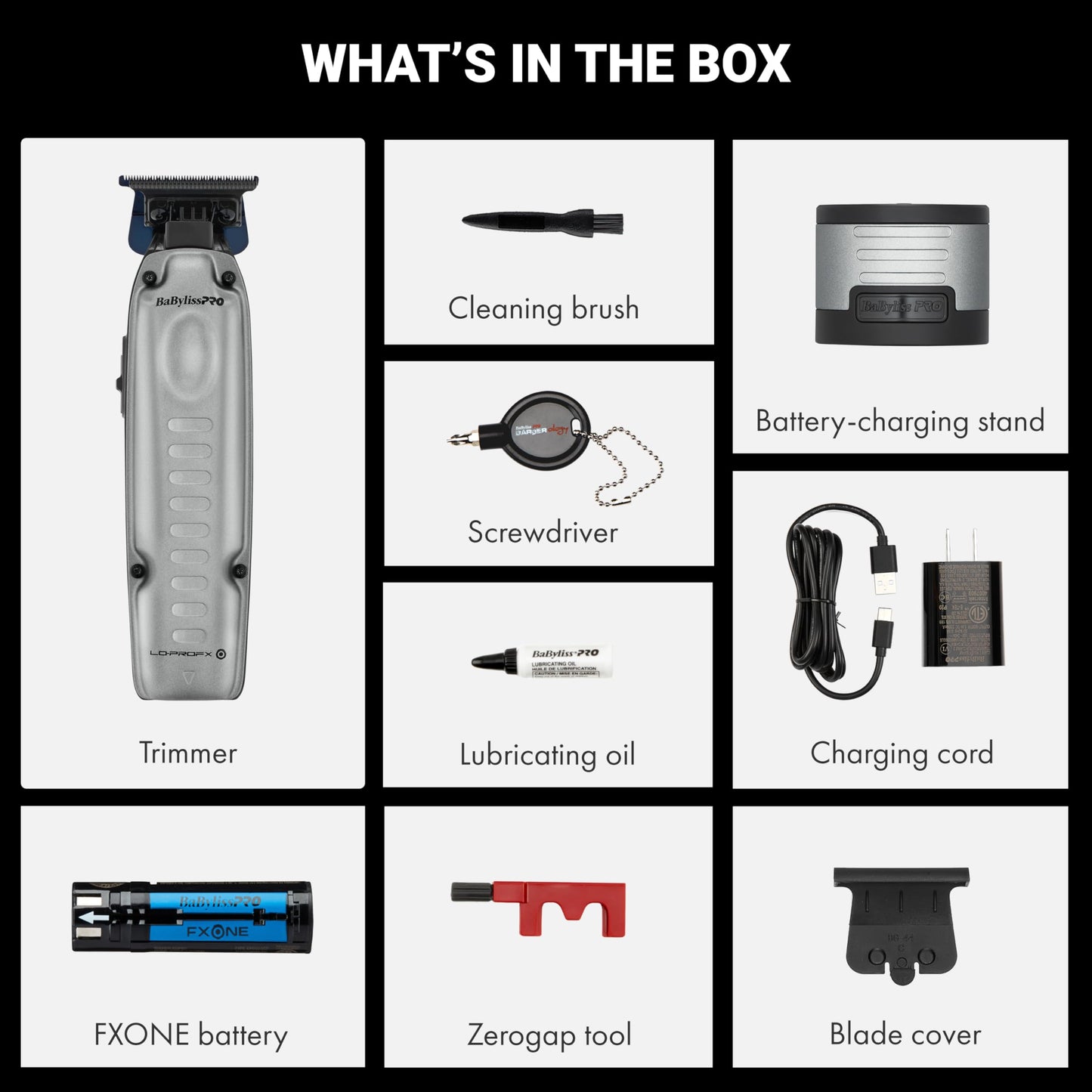 White Smoke BaBylissPRO FXONE LO-PROFX Professional Hair Trimmer for Men with Interchangeable Battery, Cordless Hair Trimmer with 3-Hour Cordless Runtime