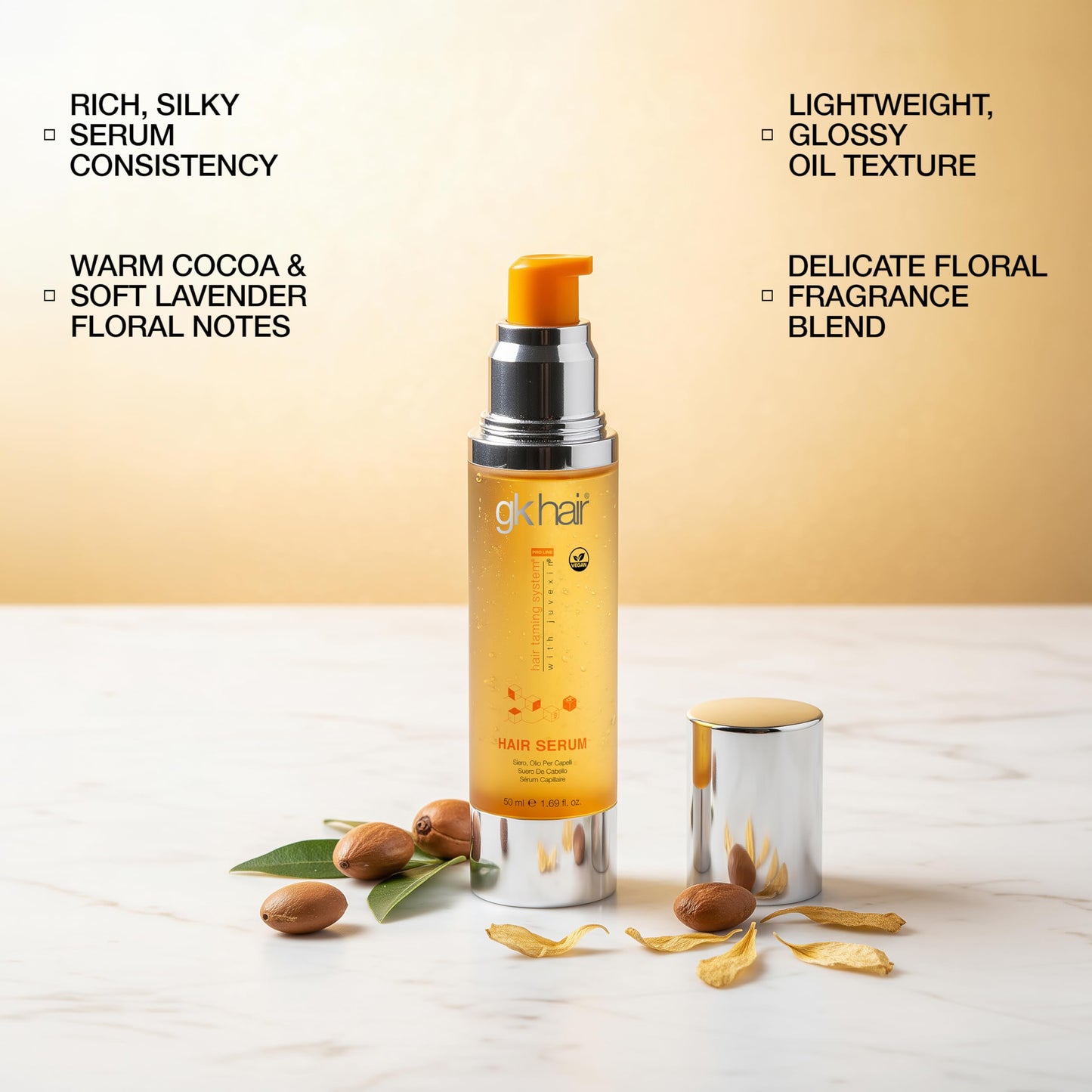 Seashell GK HAIR - Hair Oil Serum 1.69 Oz - Smooth Frizz Control & Shine Enhancement - Dry, Frizzy, Damaged & Dull Hair - Argan Oil Hair Serum with Plant Based Protein and Natural Silicones Lightweight Finish
