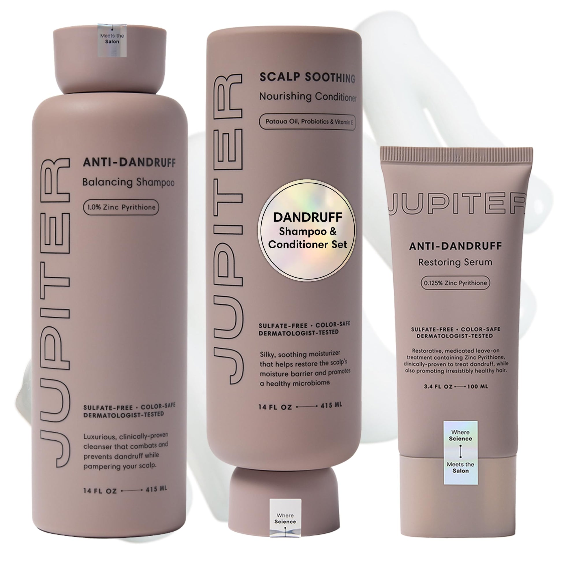 White Smoke Jupiter Anti Dandruff Shampoo, Conditioner & Serum for Flaky, Itchy, Oily & Dry Scalp - Nourishes Scalp, Reduces Breakage & Flakes - Color-Safe, Sulfate-Free, Paraben-Free