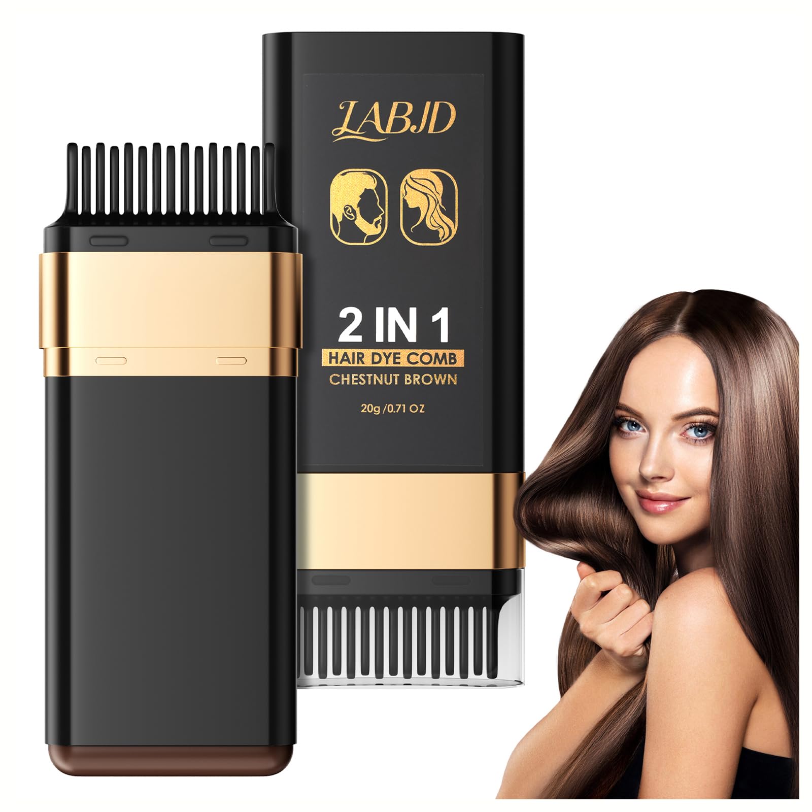 White Smoke Hair Dye Comb, 2-in-1 Hair Color Stick with Comb to Cover Gray and White Hair,Safe Convenient Waterproof and Sweat-Proof Comb Hair Dye Cream, Portable Hair Colouring for Women Men, Chestnut Brown