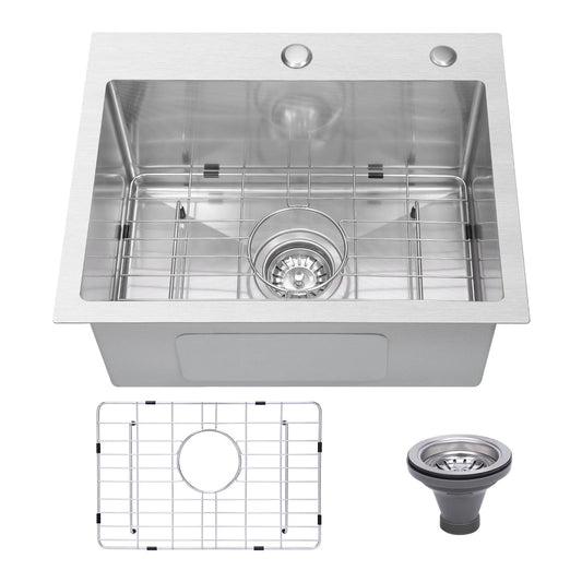 White Smoke Beleeb Drop In Kitchen Sink 20x16", 9" Basin Depth, 18 Gauge Stainless Steel Sink, 3D Embossed Surface Finish Top Mount with Accessories
