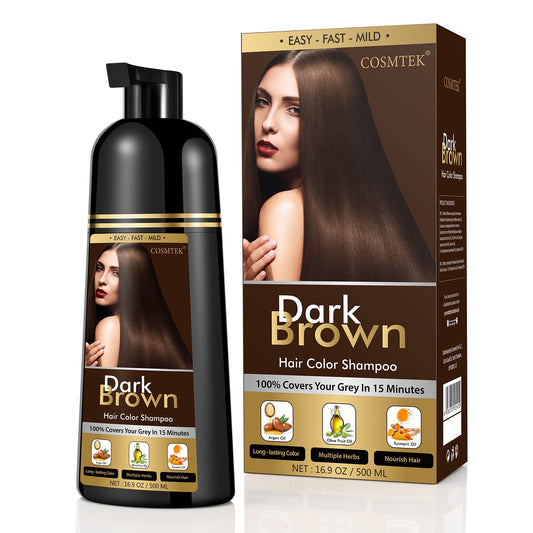 White Smoke COSMTEK Dark Brown Hair Dye Shampoo Permanent for Men&Women,Instant Hair Color Shampoo for Gray Hair Coverage and Beard,3-In-1 Shampoo for Color Treated Hair,Lasts 30 Days/500ml/Ammonia-Free/Natural herbal Ingredients.