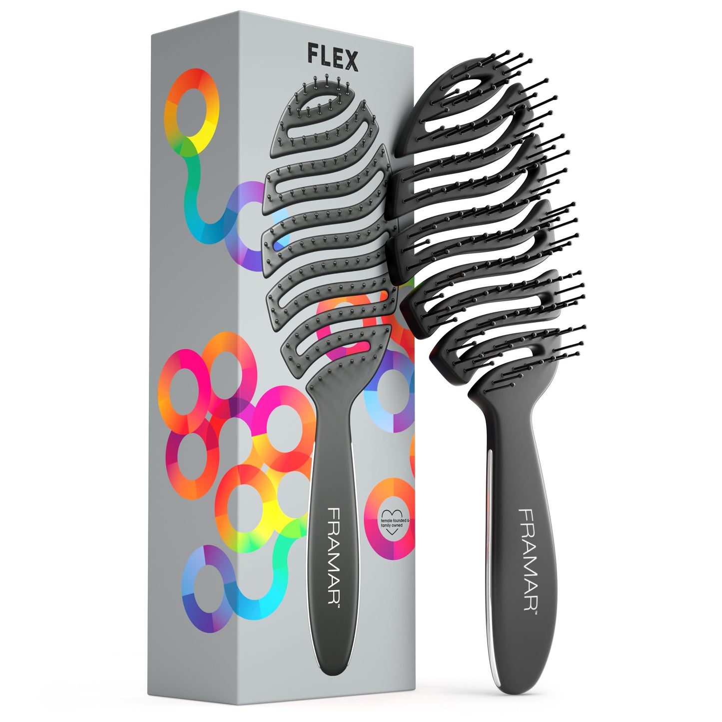 White Smoke FRAMAR Vented Hair Brush For Women – Flex Brush, Wet Hair Brush Detangler, Wet Hairbrush For Women, Detangle Brush, Brushes For Hair, Hairbrushes – Vented Design For Faster Drying Time - Black