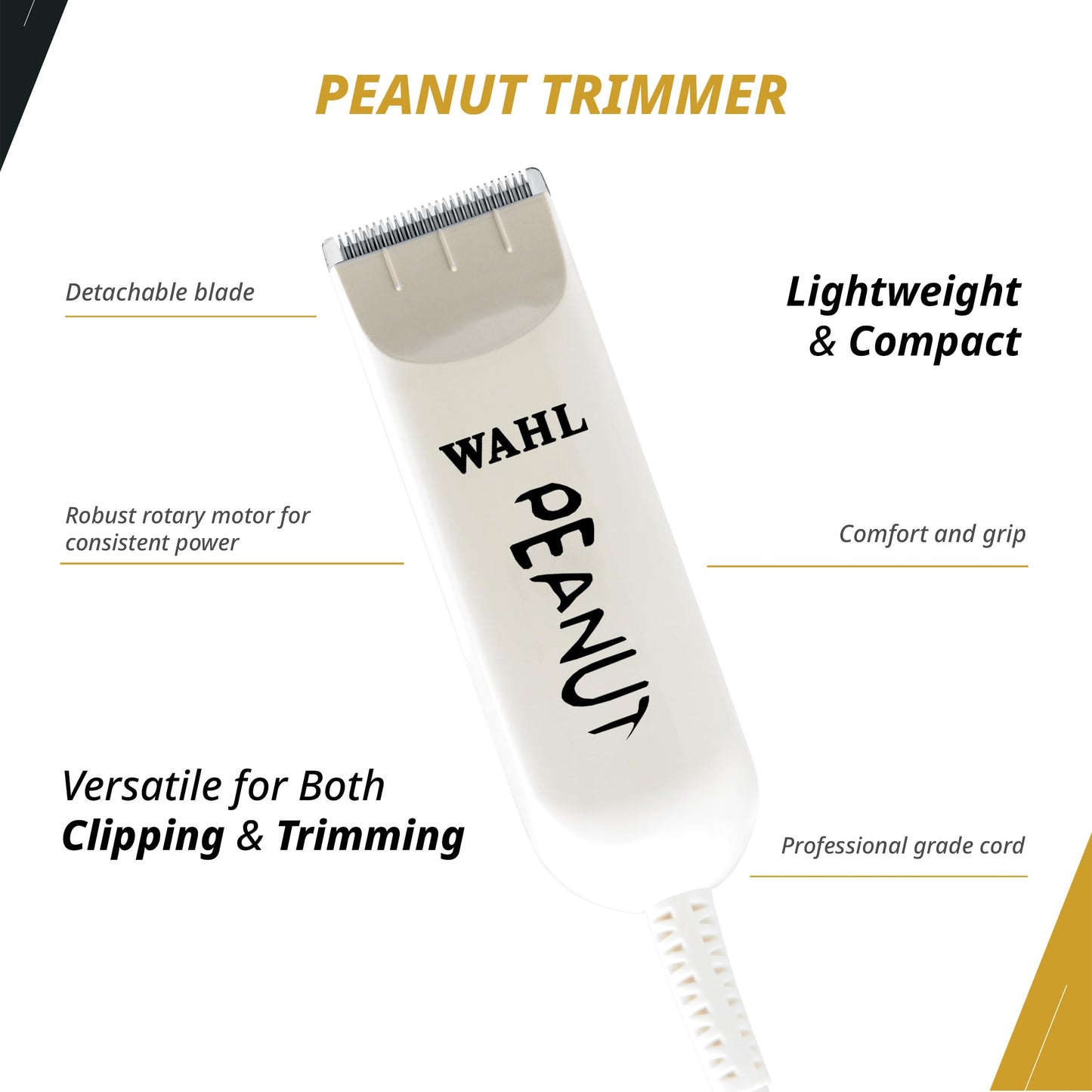 White Smoke Wahl Professional All Star Combo, Corded Designer Clipper & Peanut Trimmer Set, Adjustable Taper Lever, Complete Kit