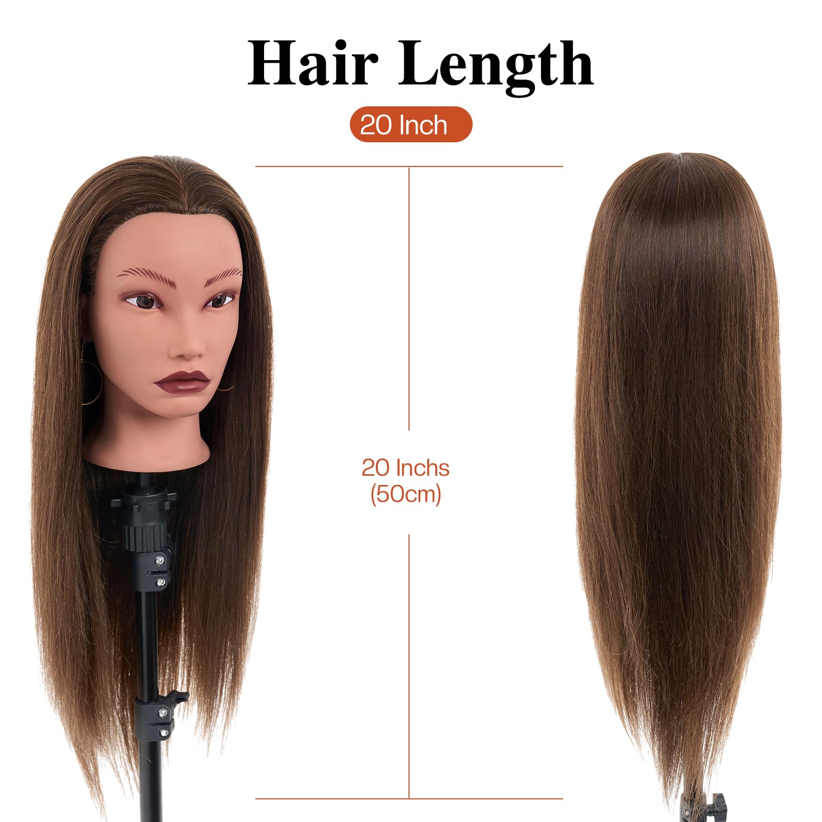White Smoke 20" Mannequin Head Human Hair,100% Real Hair Mannequin Head,Cosmetology Human Hair Mannequin Doll Head for Hair Styling,Practice Braiding Styling Head with Table Clamp Suitable for Hair Extensions
