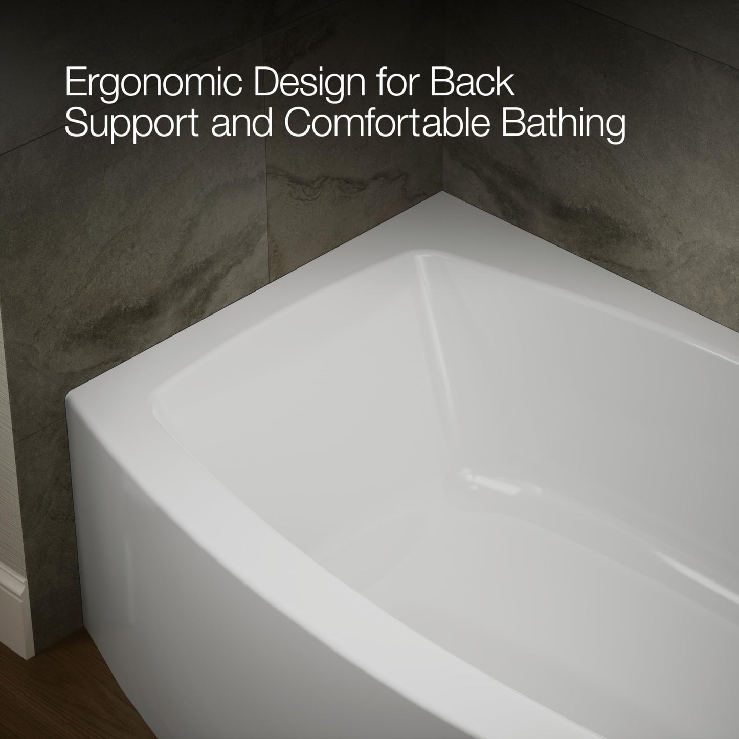 Gray KOHLER 1100-RA-0 Expanse 60" x 32" Acrylic Alcove Bathtub with Right-Hand Drain, Compact Design Soaking Tub, White