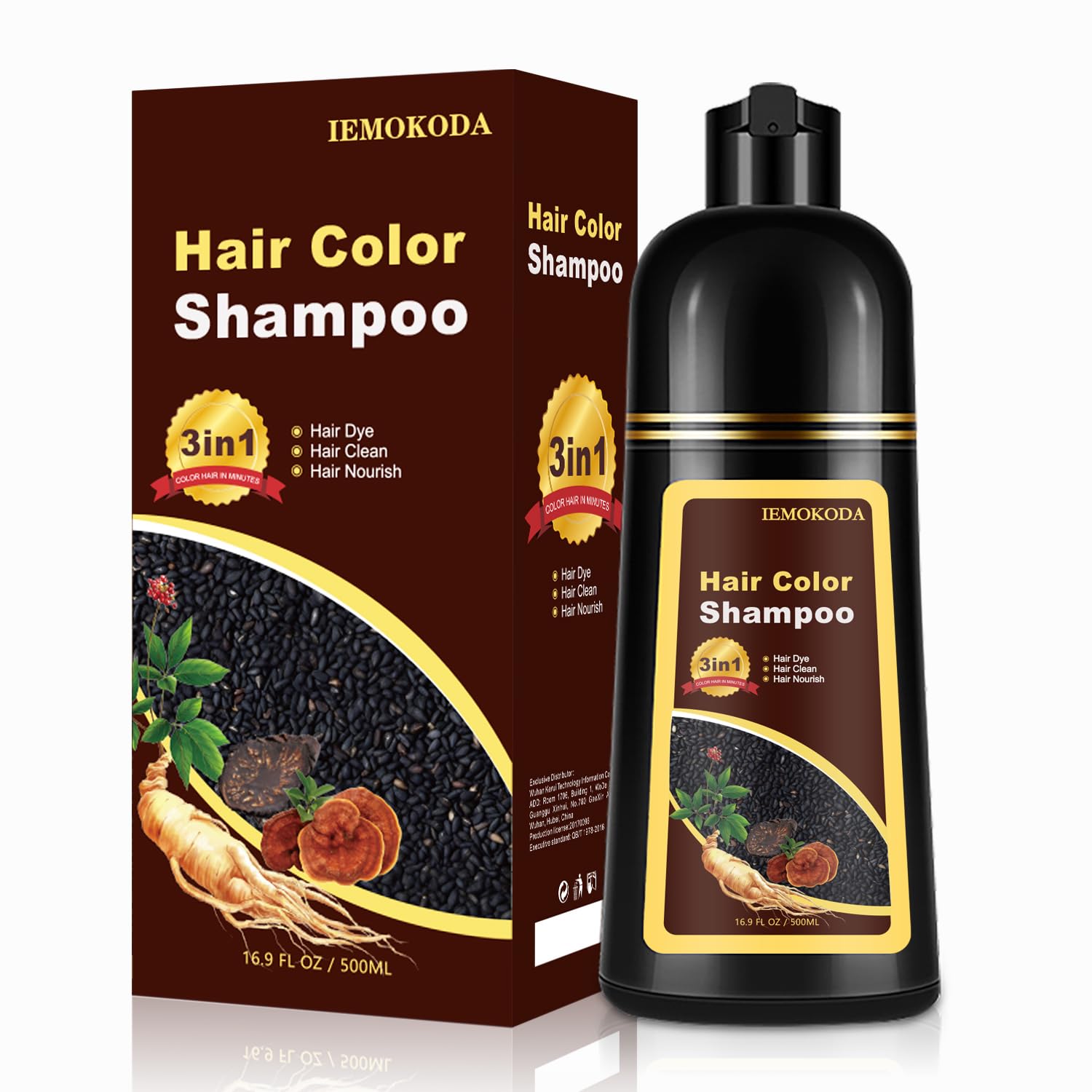 Black Agthyuve 3-in-1 Dark Brown Hair Dye Shampoo for Women & Men, 16.9 Fl Oz Instant Hair Color Shampoo 100% Gray Coverage, Semi-Permanent Herbal Hair Dye, Gentle DIY Home Salon (Dark Brown)