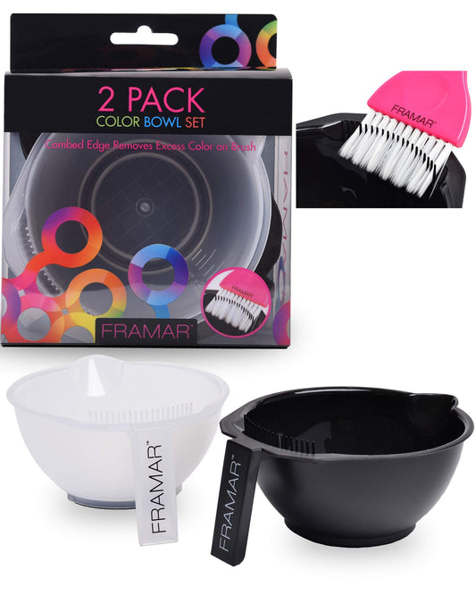White Smoke FRAMAR Color Bowl with Cleaner Set – Color Bowls For Hairstylist, Hair Dye Bowl With Brush Cleaner Reduces Waste, Non-Slip Rubber Base Prevents Spills, Easy To Clean and Reuse – 2 Pack