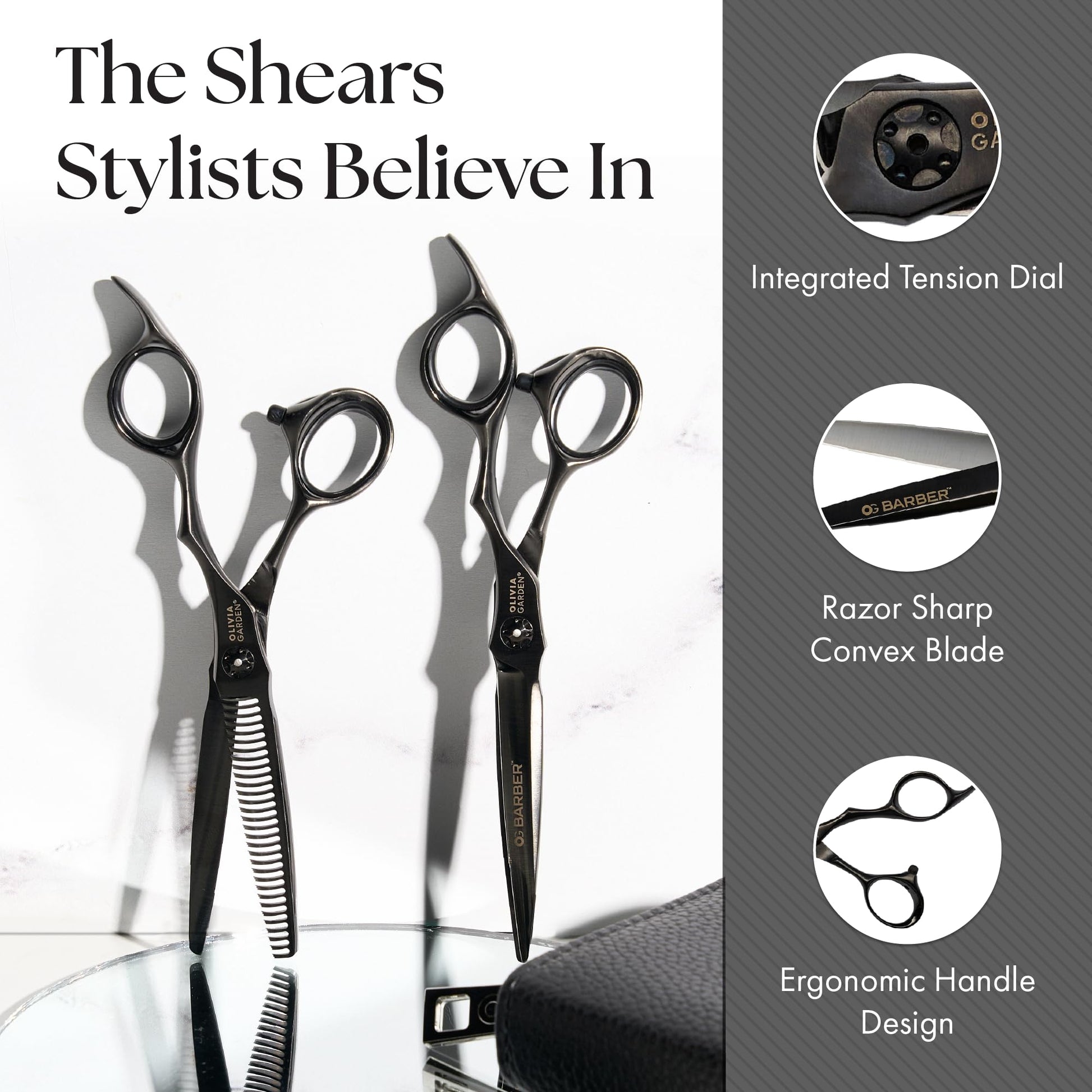 White Smoke Olivia Garden Barber Shears Intro Kit - Includes Professional Hair Cutting Shears, Thinner, Case, and Accessories - 5.75" Razor Sharp Scissors - OGB-575, OGB-T630