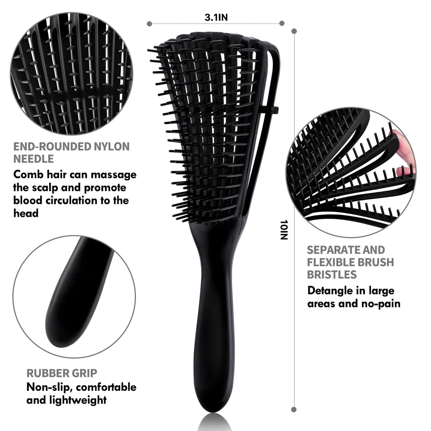 White Smoke 4pcs Curly Hair Brush Set for Adult & Kids, Wet or Dry, Detangling with Spray Bottle, Wide Tooth Comb (3+1, Red)