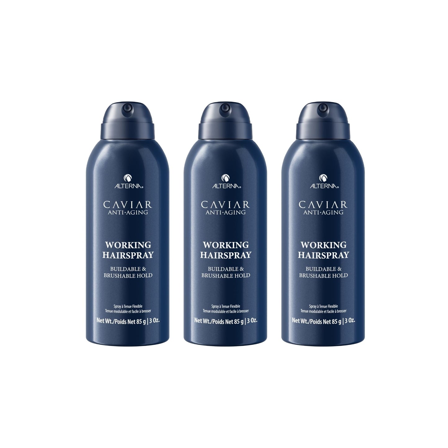 White Smoke Alterna Haircare CAVIAR Anti-Aging Working Hairspray Travel Size 3 Fl Oz | Buildable, Brushable Hold | Helps Control Frizz and Adds Shine | Sulfate Free (3 Pack)
