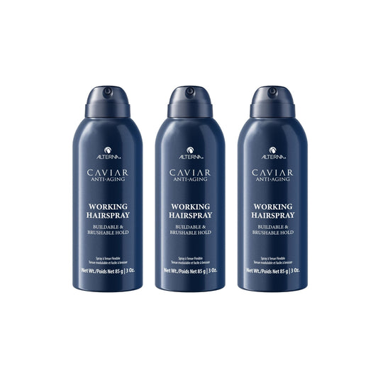 White Smoke Alterna Haircare CAVIAR Anti-Aging Working Hairspray Travel Size 3 Fl Oz | Buildable, Brushable Hold | Helps Control Frizz and Adds Shine | Sulfate Free (3 Pack)