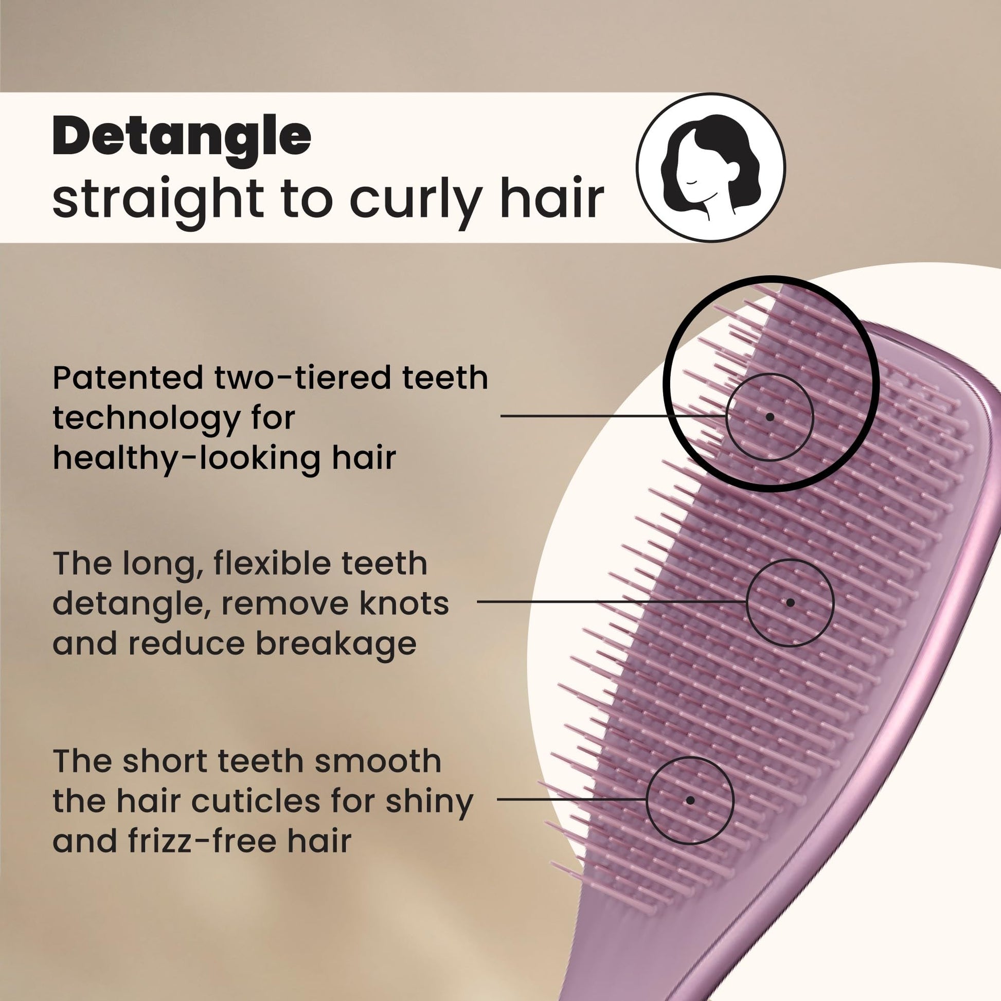 Gray Tangle Teezer Chrome Ultimate Detangler Brush for Wet & Dry Hair, Eliminates Knots & Reduces Breakage for Straight to Curly Hair Types, Mauve