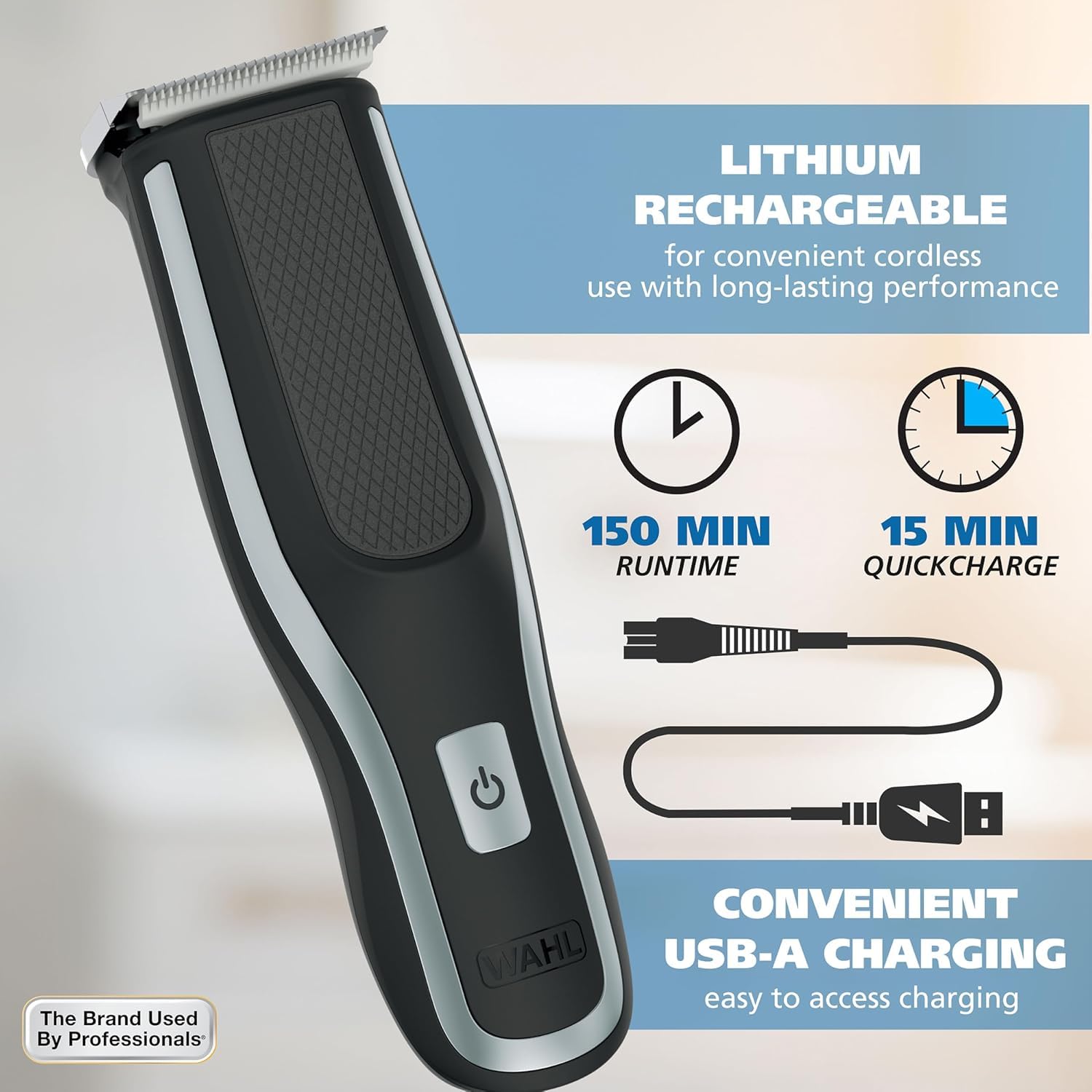 Gray Wahl Clipper Self-Haircut Pro Lithium Ion Cordless Hair Clippers, Easy to Use Self Haircutting Kit Designed for DIY Haircuts – Model 3026122