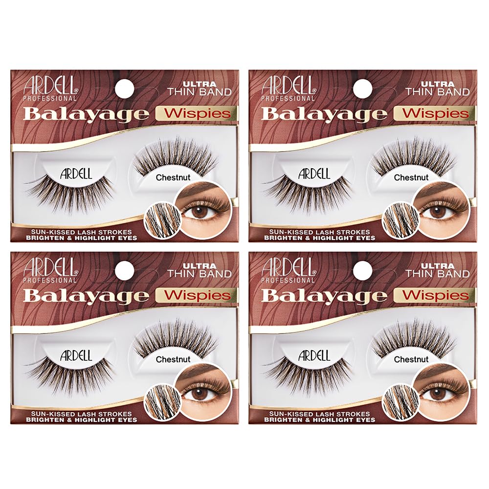 Light Gray Ardell Balayage Wispies False Eyelashes - Chestnut, Ultra Thin Band, Natural Wispy Lashes, 4 Pack
