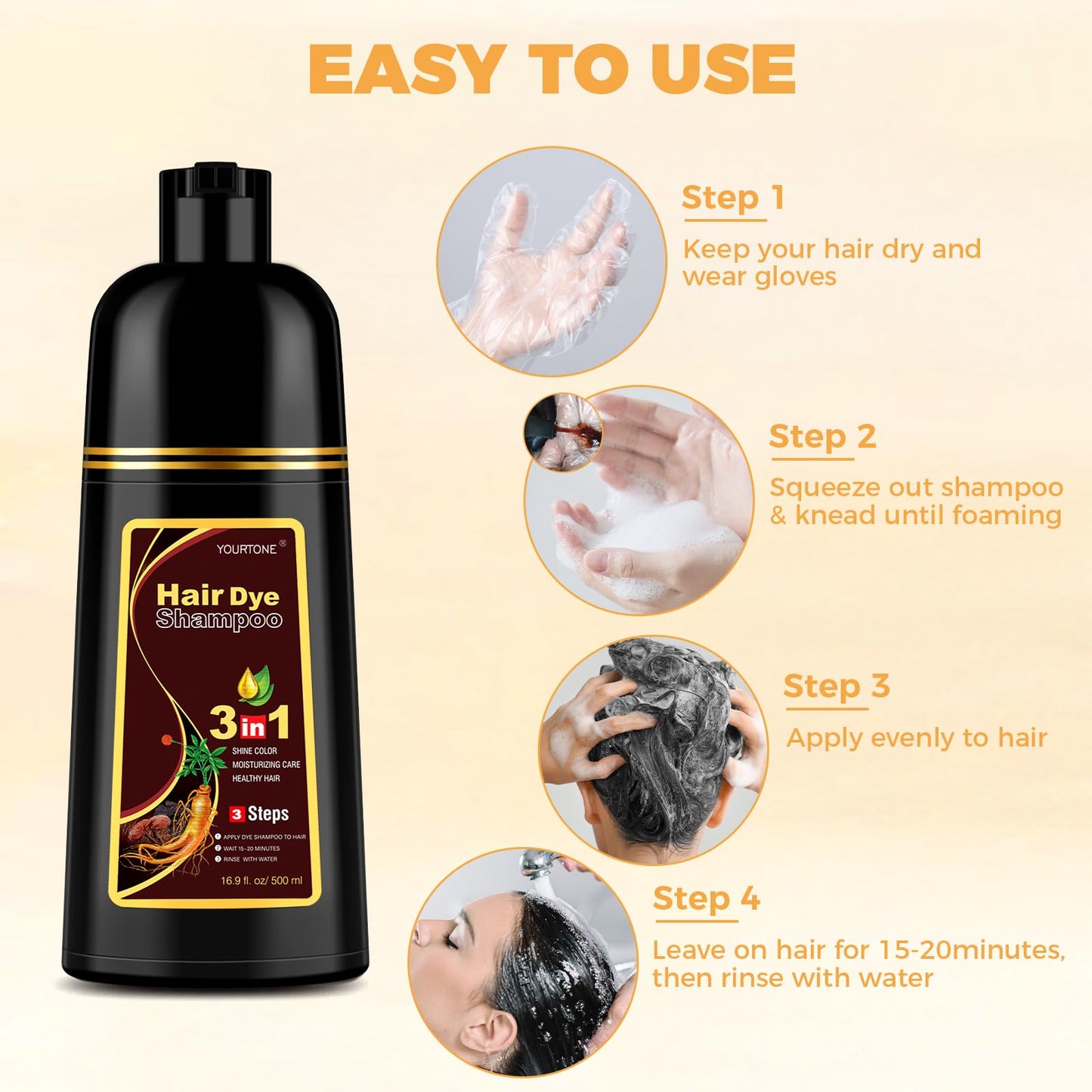 Antique White YOURTONE Dark Brown Hair Dye Shampoo 3 in 1 for Gray Hair Coverage, Hair Color Shampoo for Women Men, Herbal Ingredients Champu Para Pintar el Cabello (16.9 Oz)