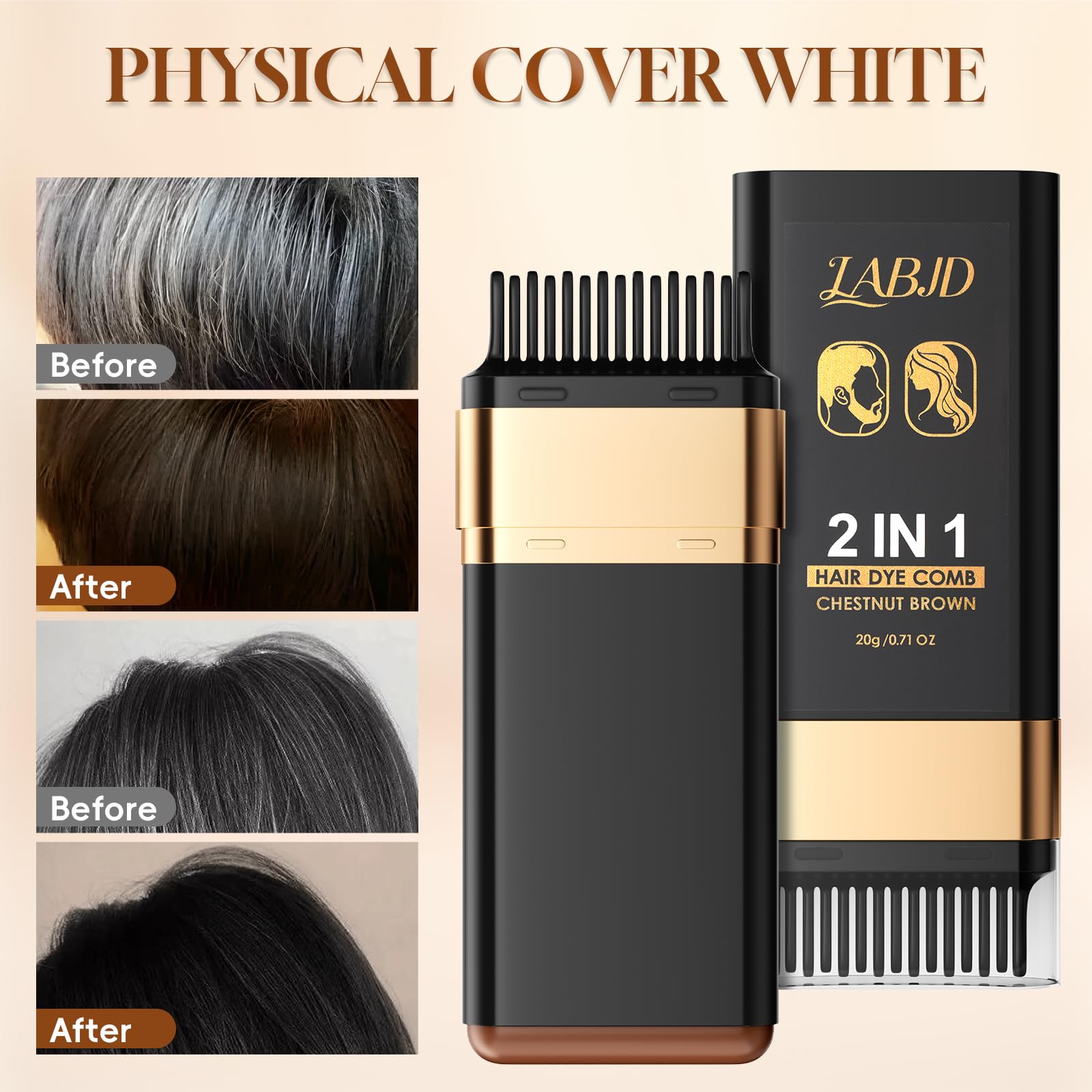 Dark Slate Gray Hair Dye Comb, 2-in-1 Hair Color Stick with Comb to Cover Gray and White Hair,Safe Convenient Waterproof and Sweat-Proof Comb Hair Dye Cream, Portable Hair Colouring for Women Men, Chestnut Brown