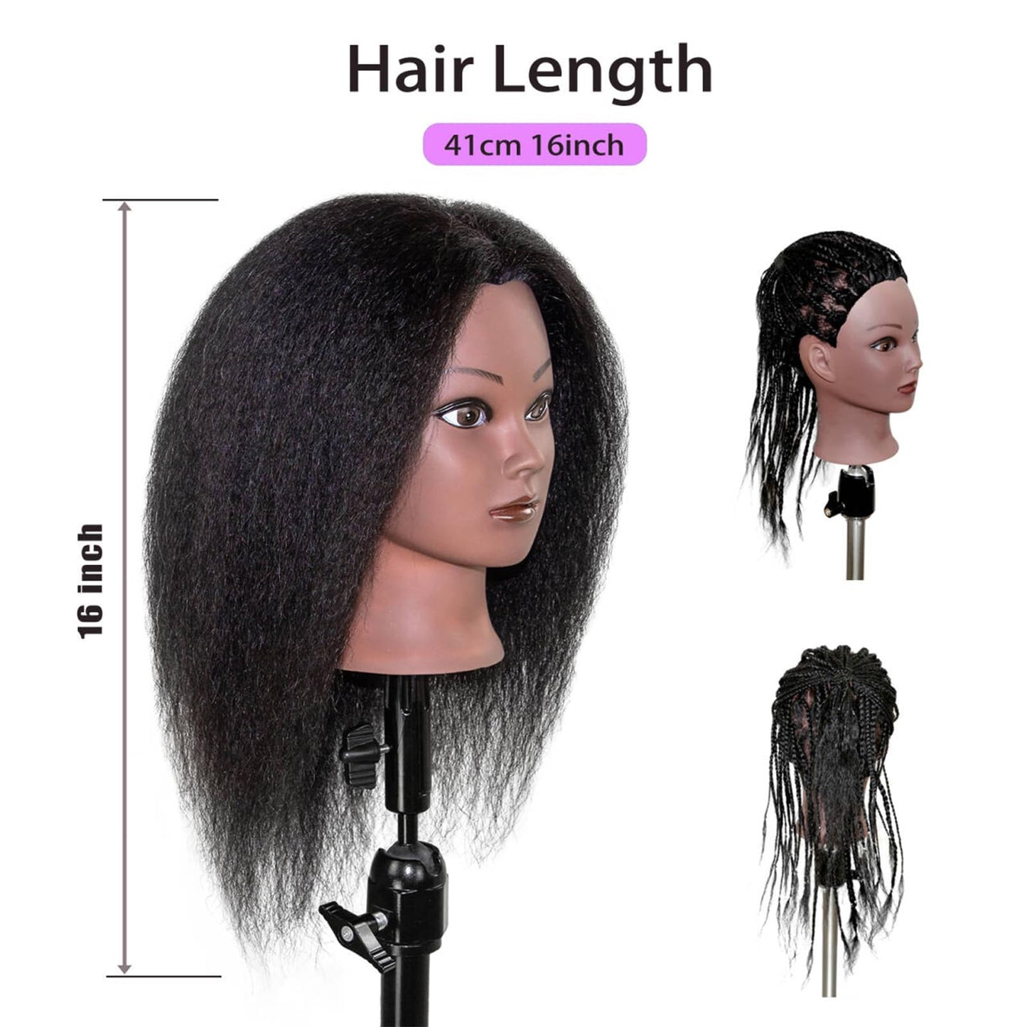 White Smoke LUNGCYX Mannequin Head Human Hair, Cosmetology Manikin With 100% Real Human Hair Doll Head for Hairdresser Training Practice Braiding Hair Styling (BLACK-508)