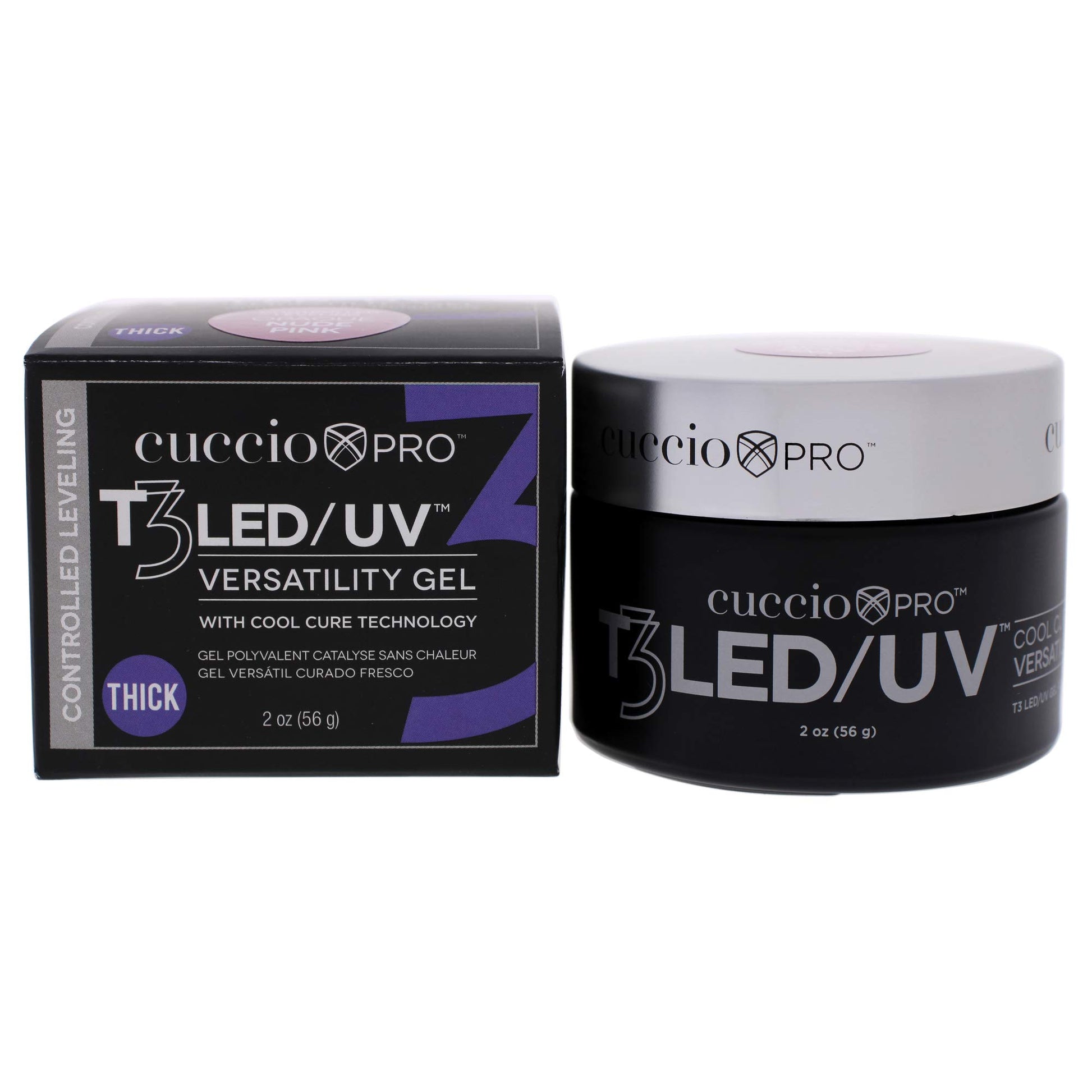 Black Cuccio Pro T3 Cool Cure Versatility Gel - Controlled Levelling - LED And UV - Incredibly Flexible - Strong Adhesion - Thick Viscosity - Fast Application - Quick-Dry - Nude Pink Opaque - 2 Oz Nail Gel