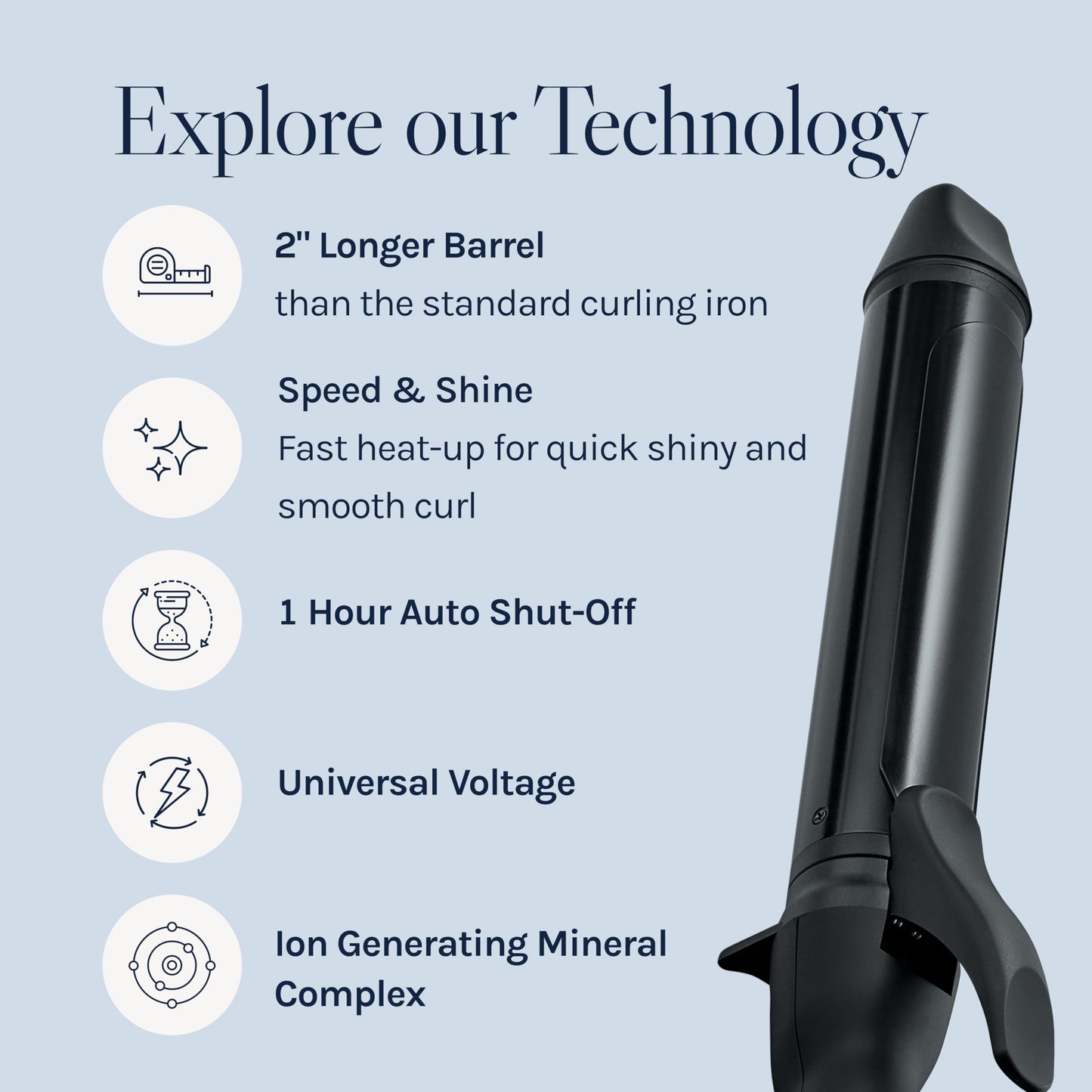 Light Gray Bio Ionic Long Barrel Styler, 1.5" Curling Iron with Moisture Heat Technology & NanoIonic MX, Versatile Curling Wand with Adjustable Heat Settings, Hair Curler with 2" Extended Barrel