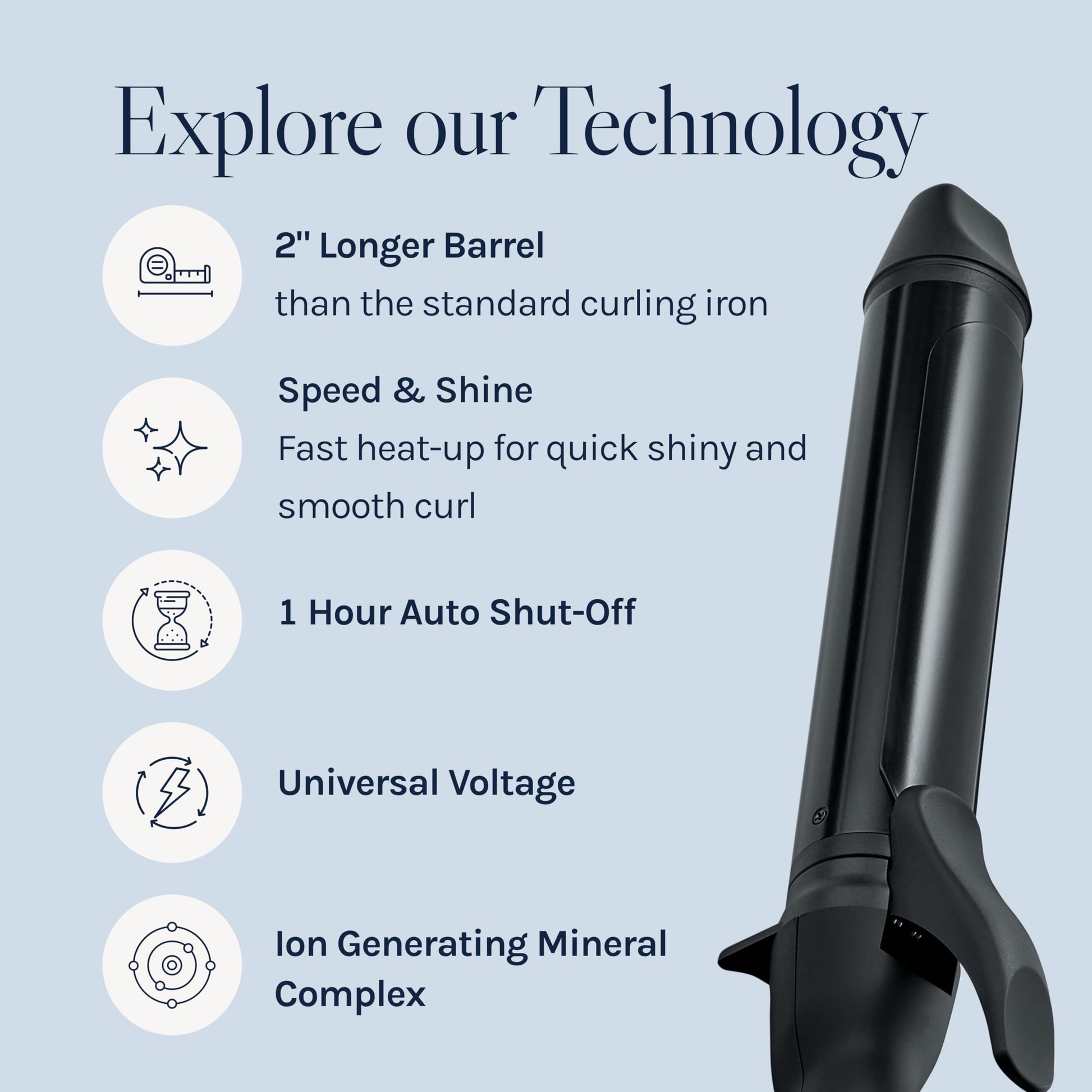 Light Gray Bio Ionic Long Barrel Styler, 1.5" Curling Iron with Moisture Heat Technology & NanoIonic MX, Versatile Curling Wand with Adjustable Heat Settings, Hair Curler with 2" Extended Barrel
