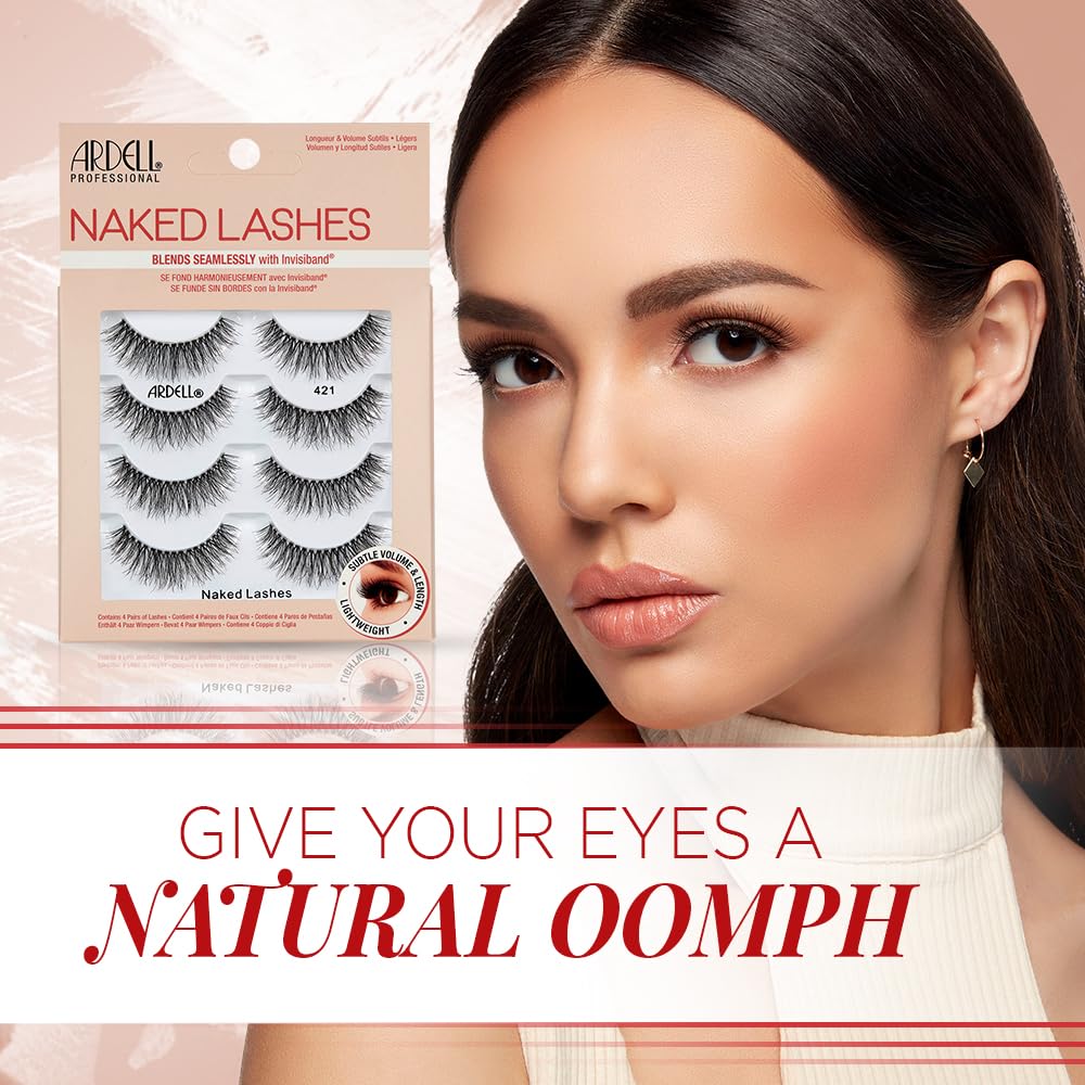 White Smoke Ardell Naked Strip Lashes 421 – Natural-Looking, Long-Lasting False Eyelashes with Invisiband for Seamless Blend, 4 Pairs, 1-Pack